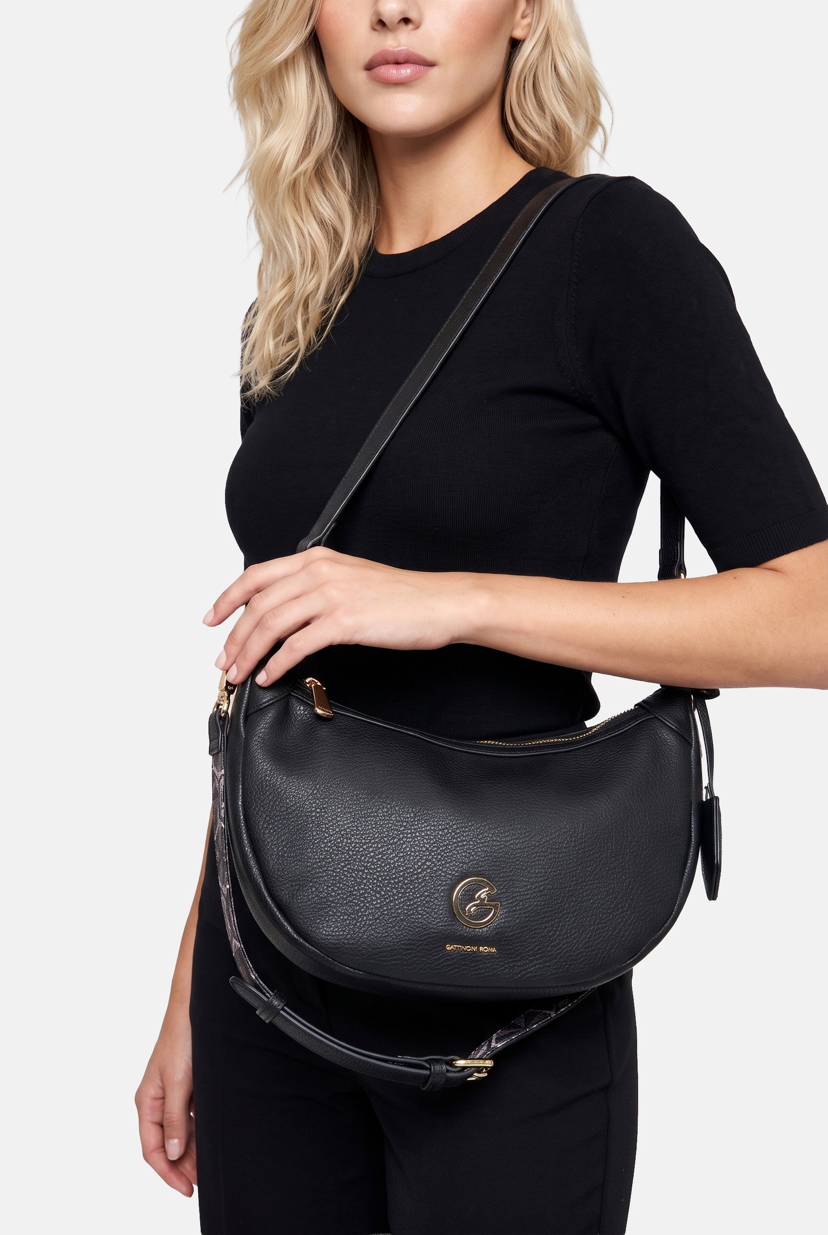 Women Brand Logo Cross Body Bag, Black