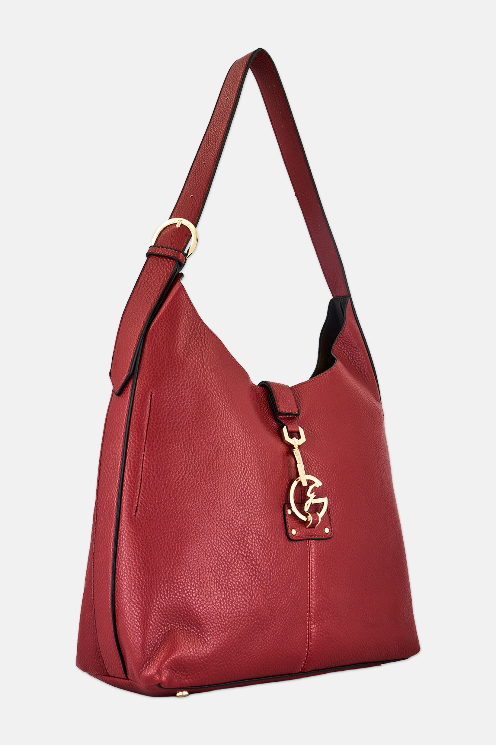 Women Brand Logo Hobo Bag, Dark Red