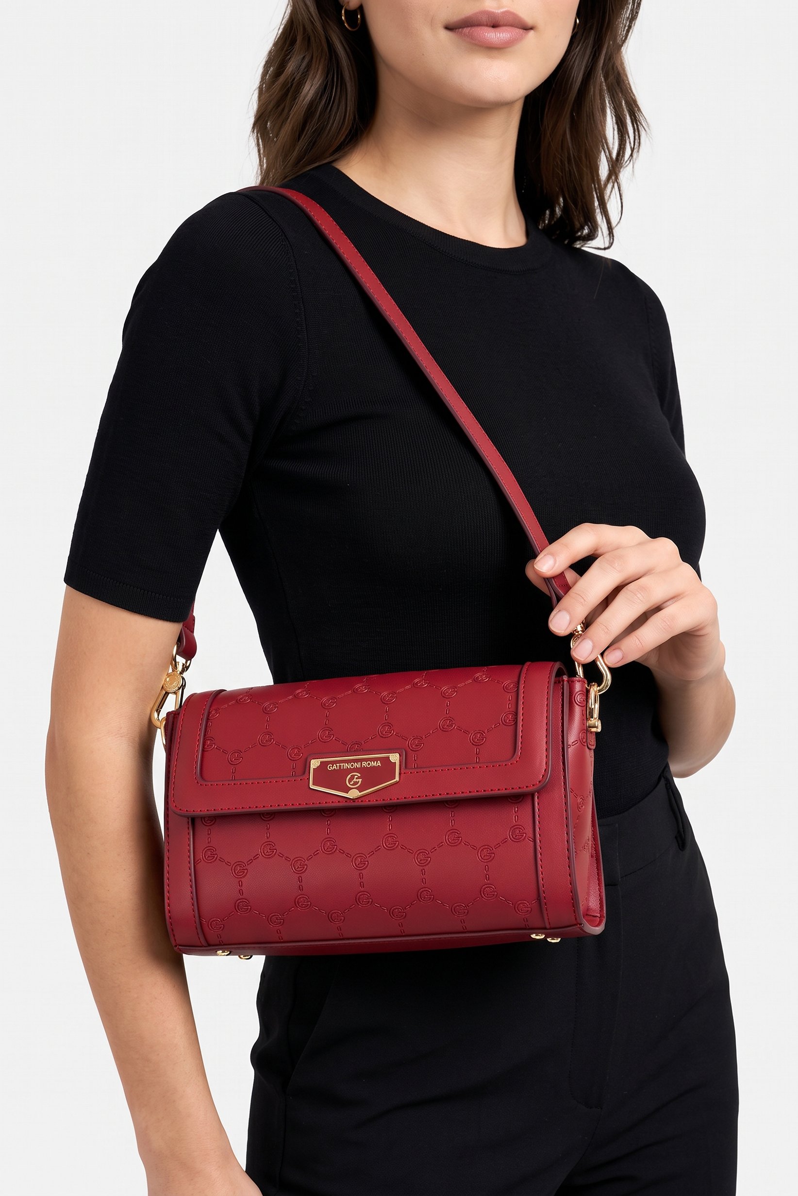 Women Brand Logo Cross Body Bag, Dark Red