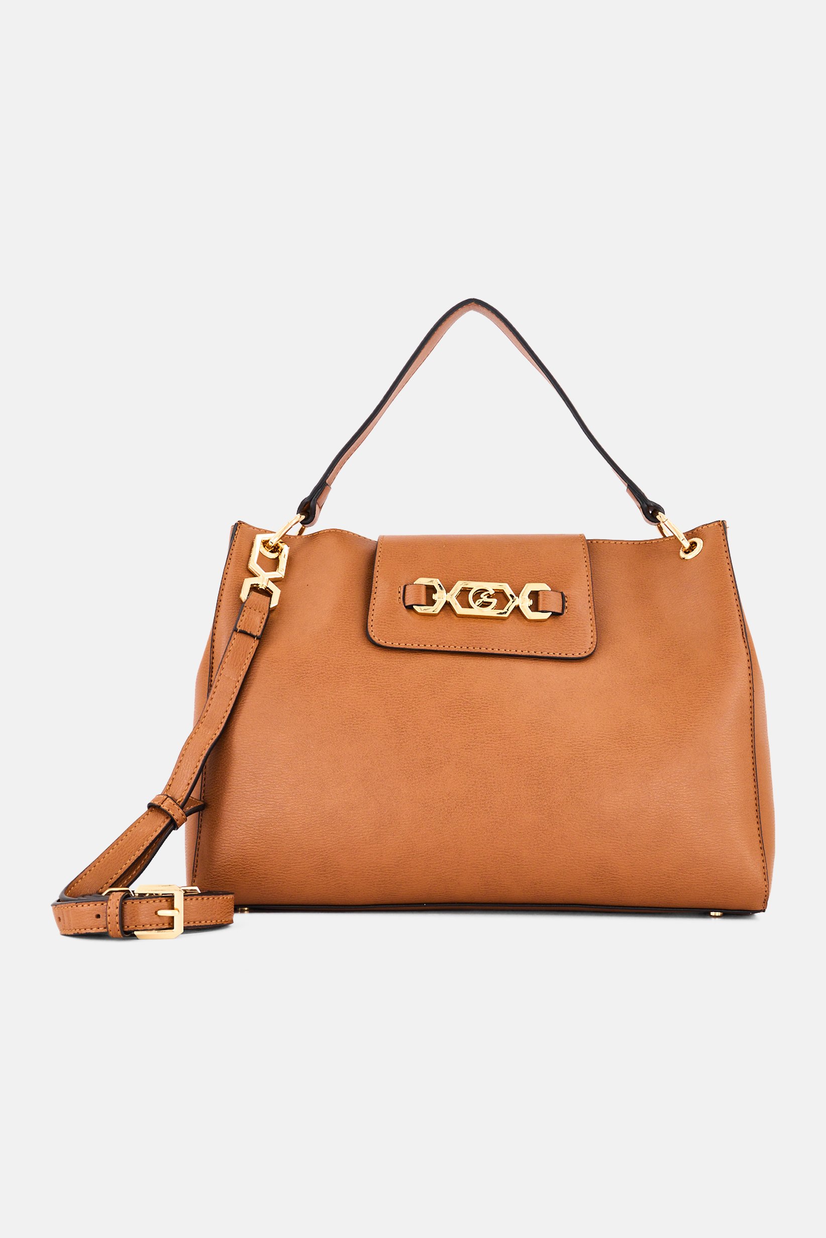 Women Brand Logo Shoulder Bag, Dark Brown