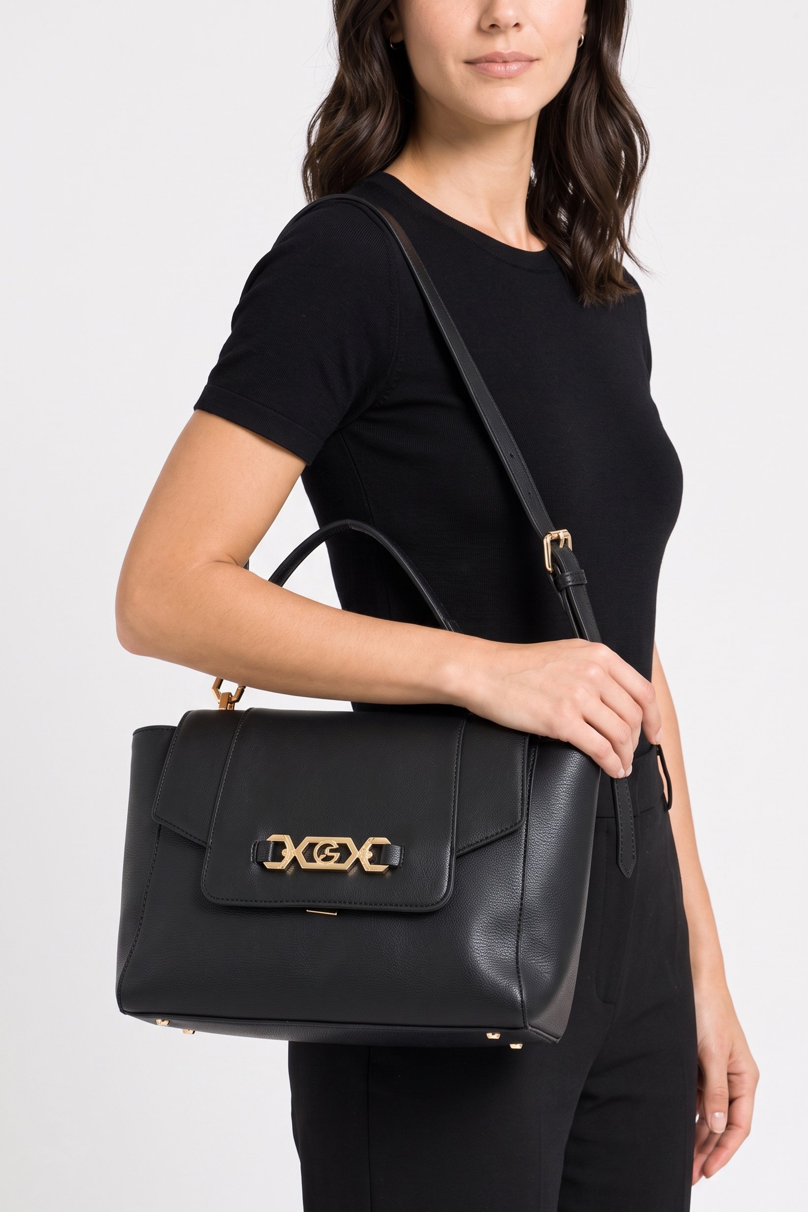 Women Brand Logo Handbag, Black
