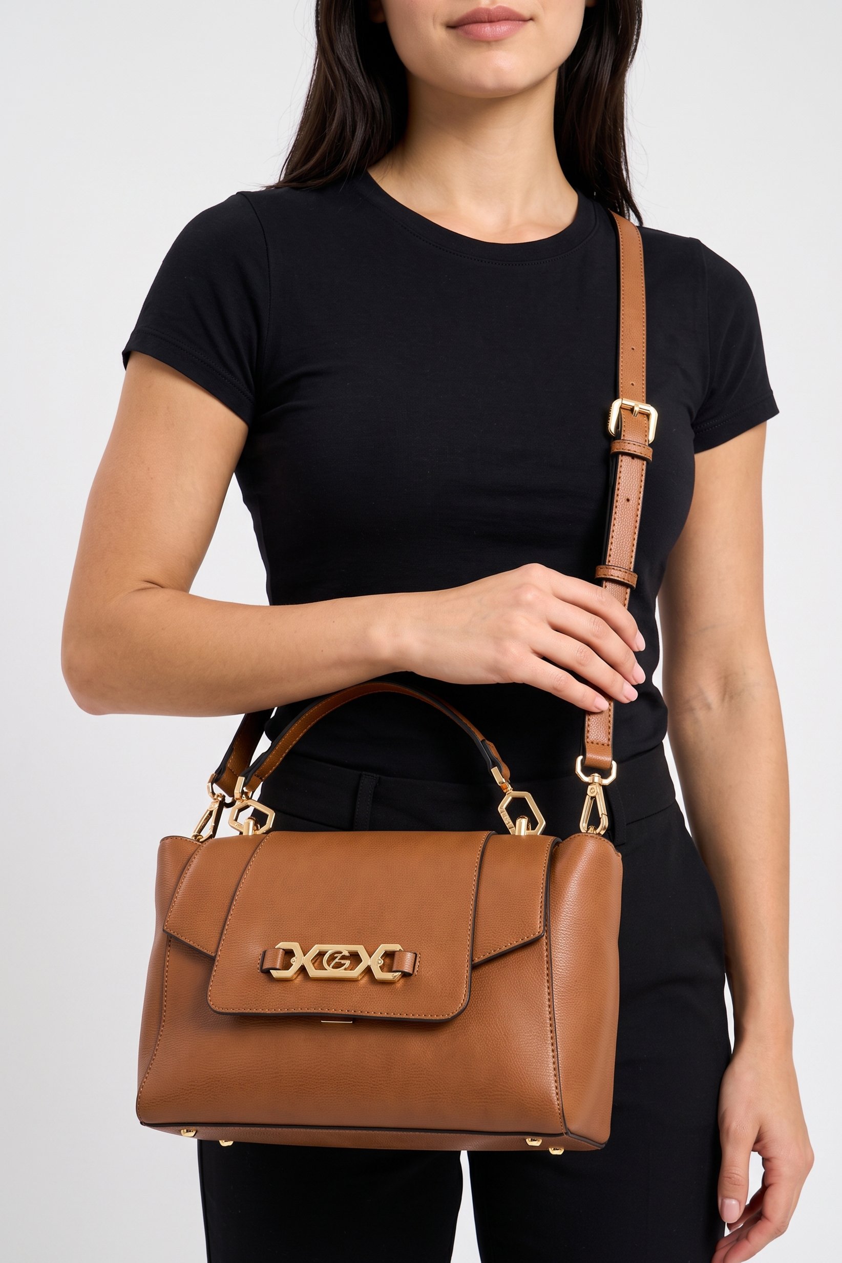 Women Brand Logo Handbag, Brown