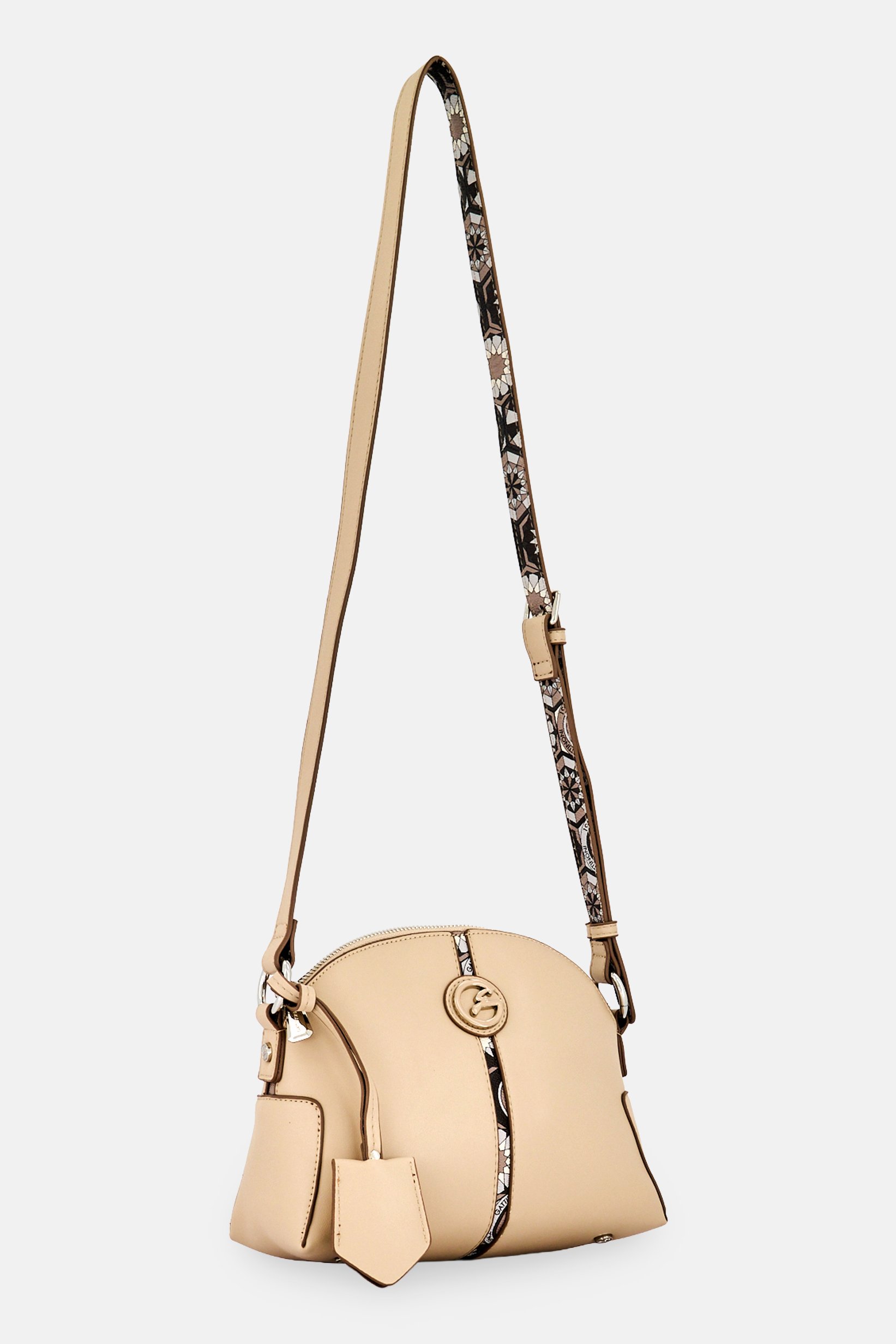 Women Brand Logo Cross Body Bag, Beige