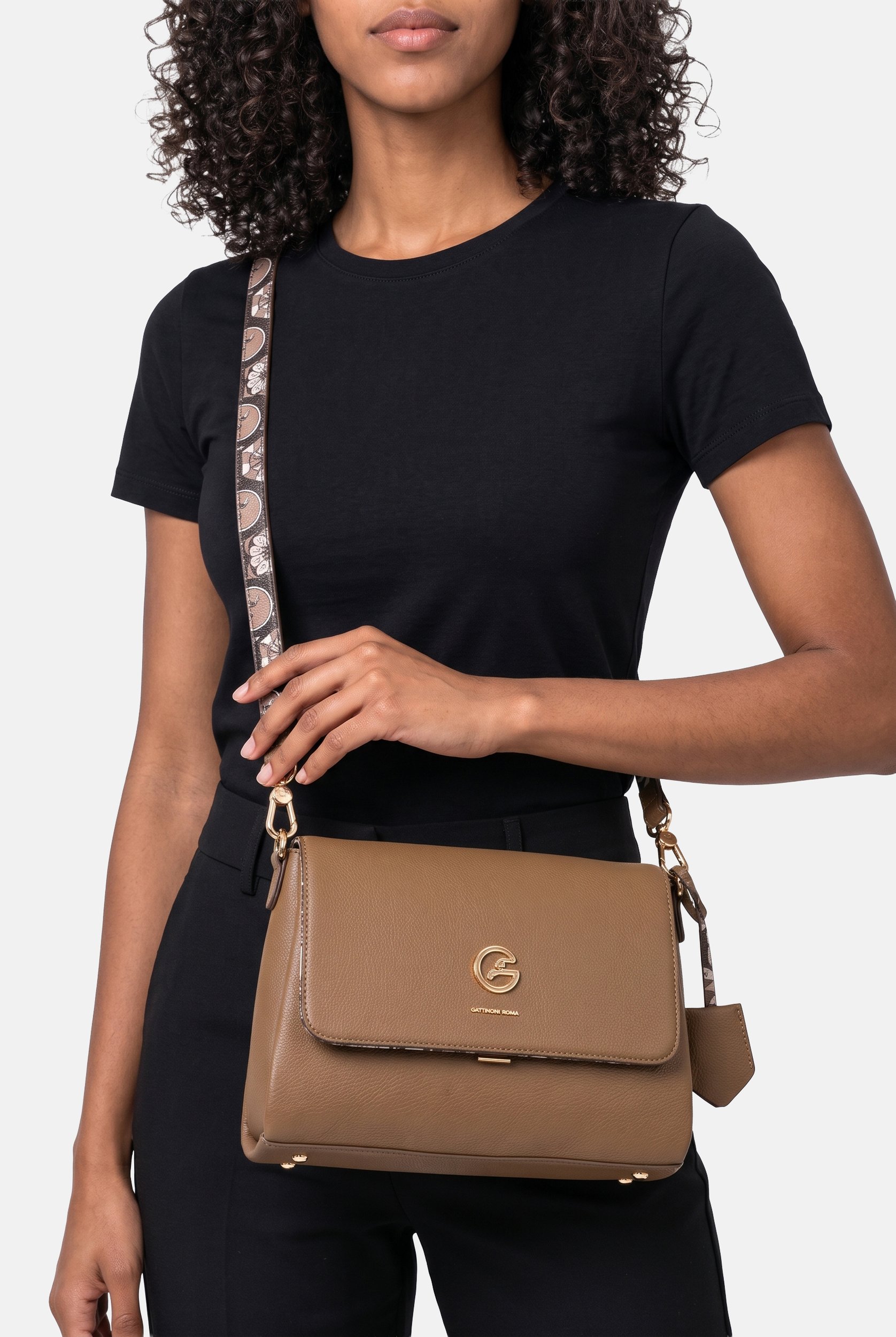 Women Brand Logo Cross Body Bag, Dark Taupe