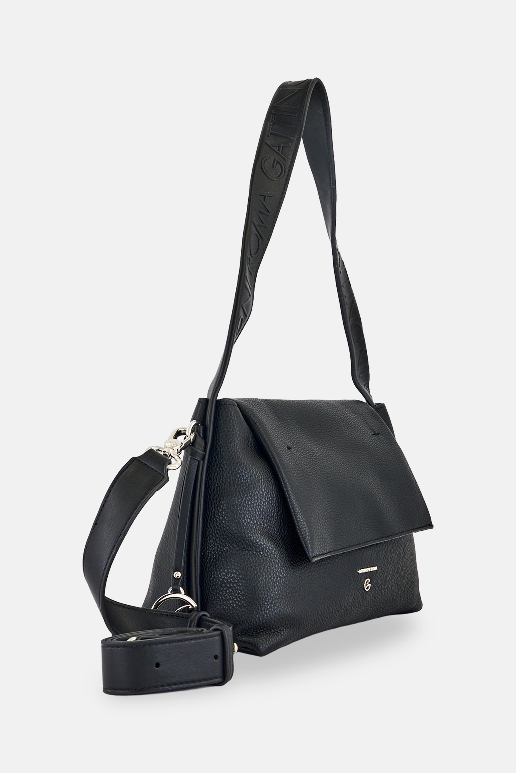 Women Brand Logo Shoulder Bag, Black