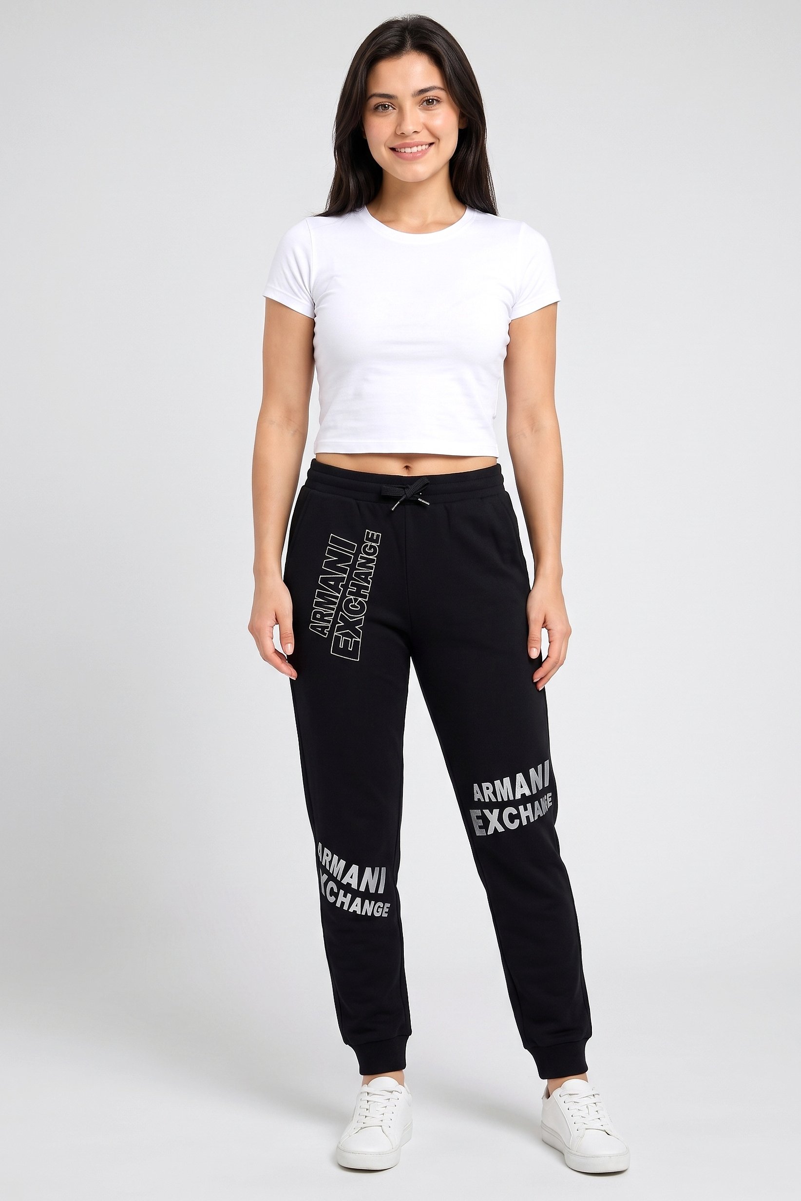 AX Armani Exchange Women Regular Fit Embroidered Logo Jogger Pants, Black