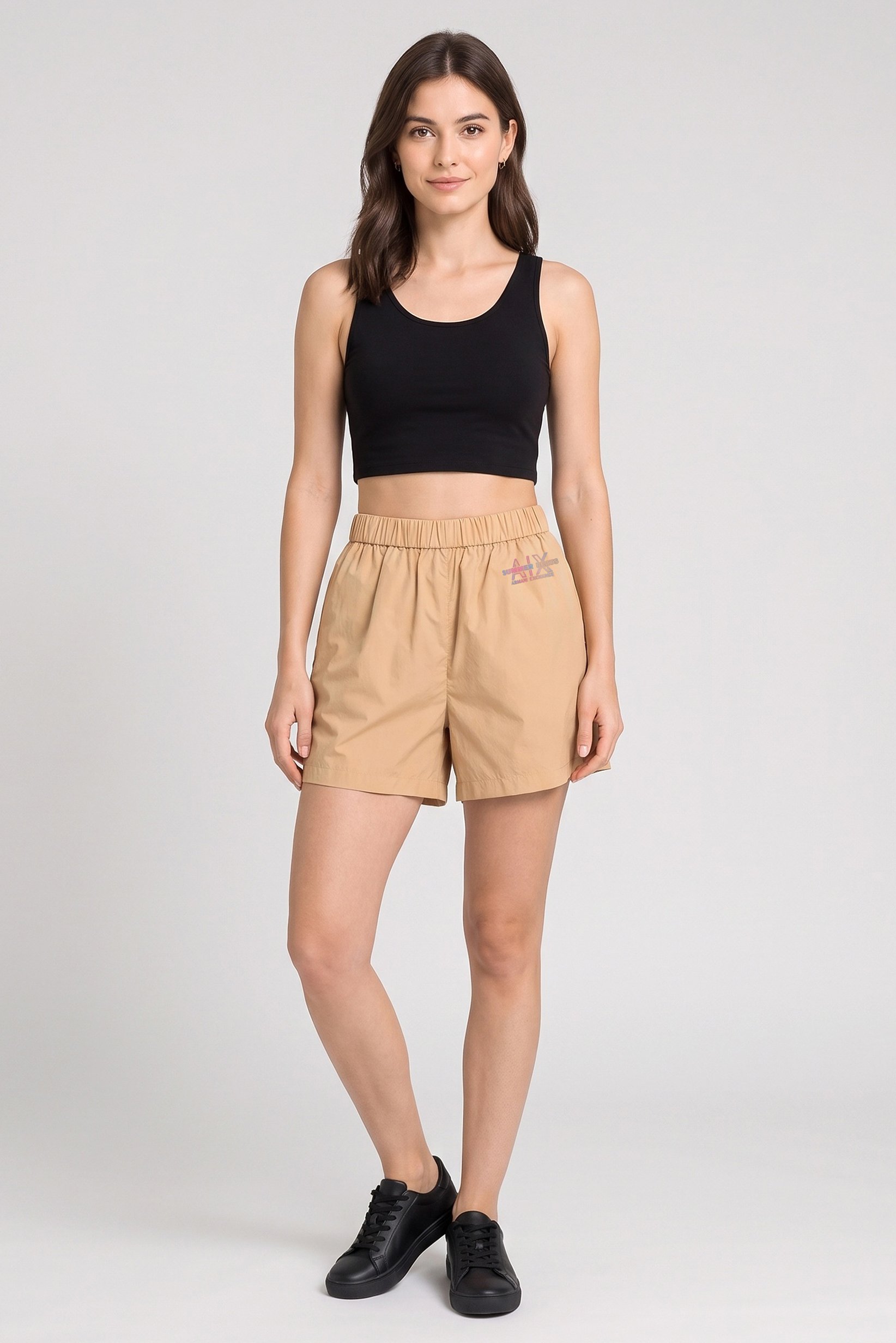 AX Armani Exchange Women Brand Logo Basic Shorts, Light Brown