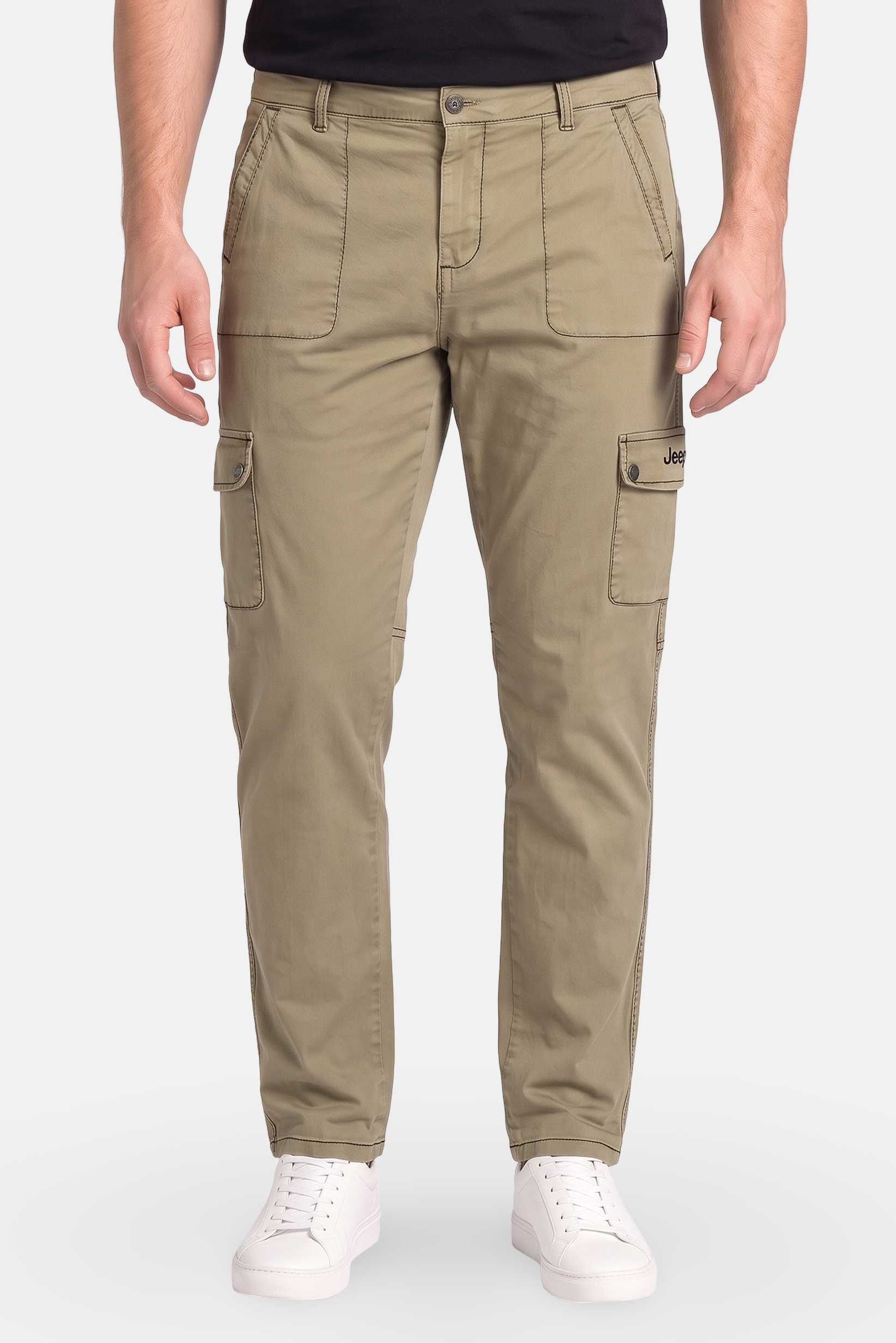 Men Regular Fit Solid Cargo Pants, Olive