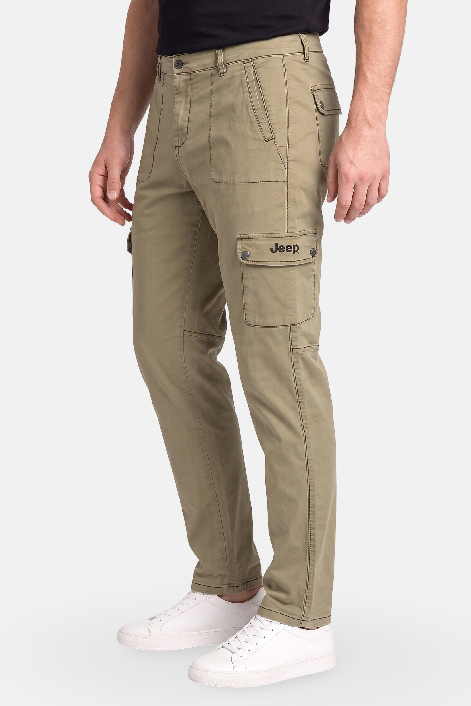 Men Regular Fit Solid Cargo Pants, Olive