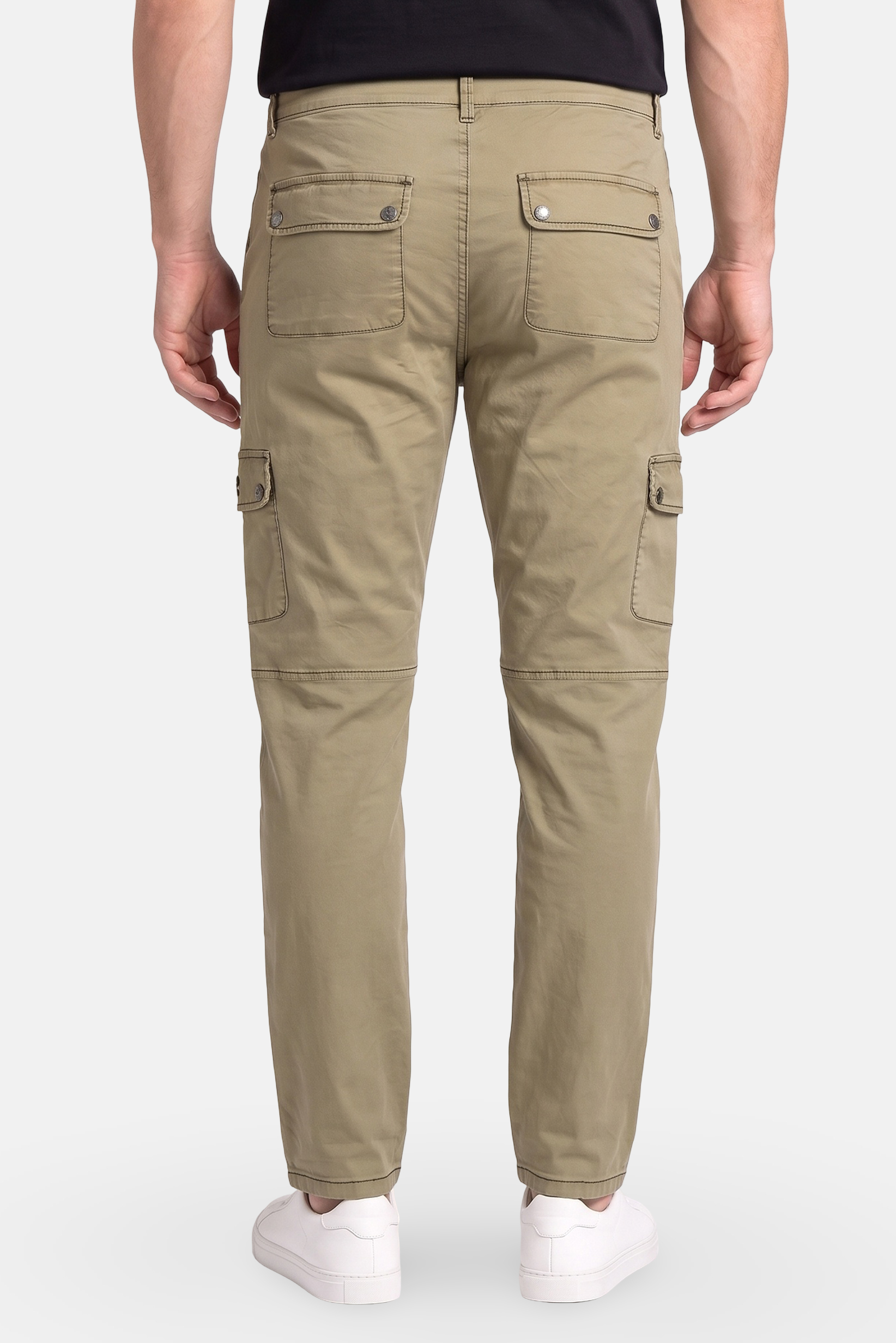 Men Regular Fit Solid Cargo Pants, Olive