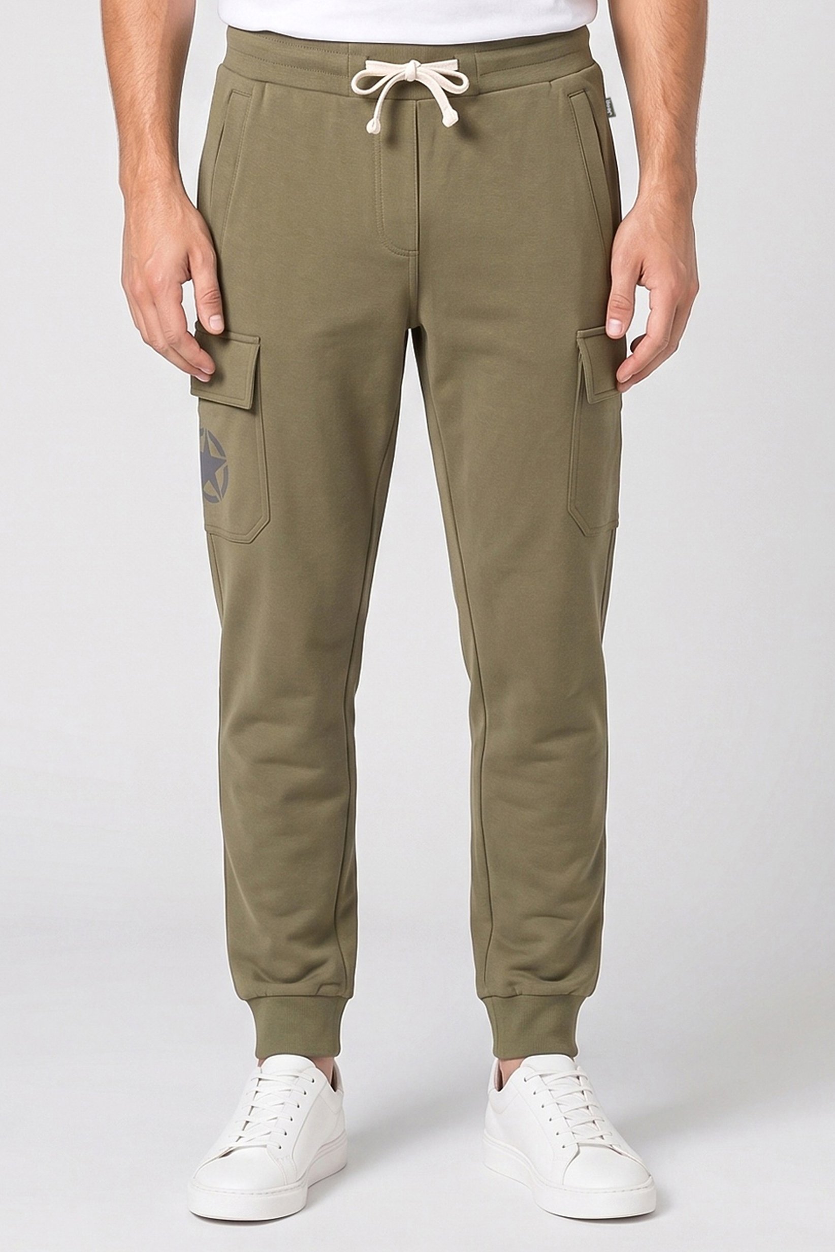 Men Regular Fit Brand Logo Cargo Pants, Olive