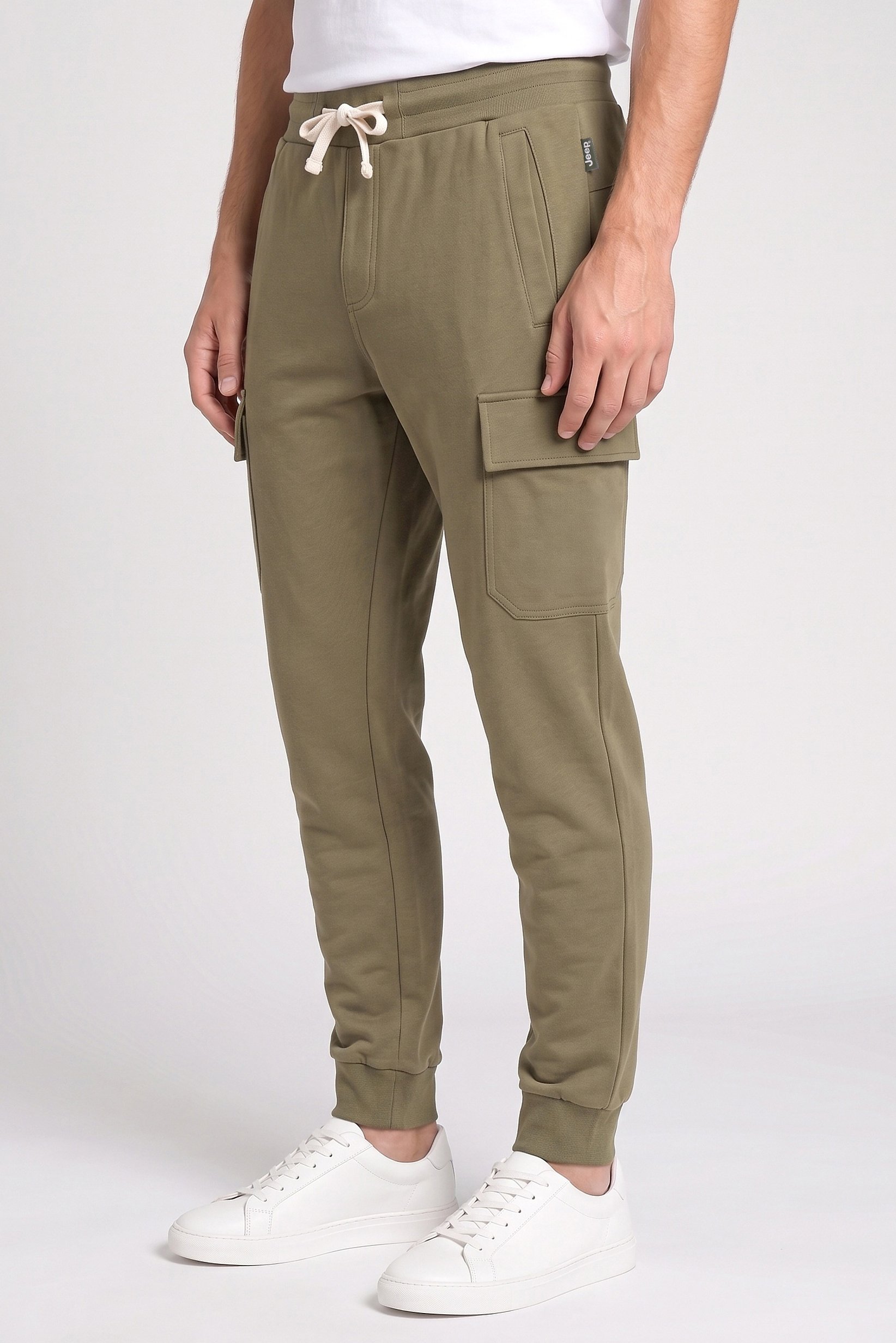 Men Regular Fit Brand Logo Cargo Pants, Olive