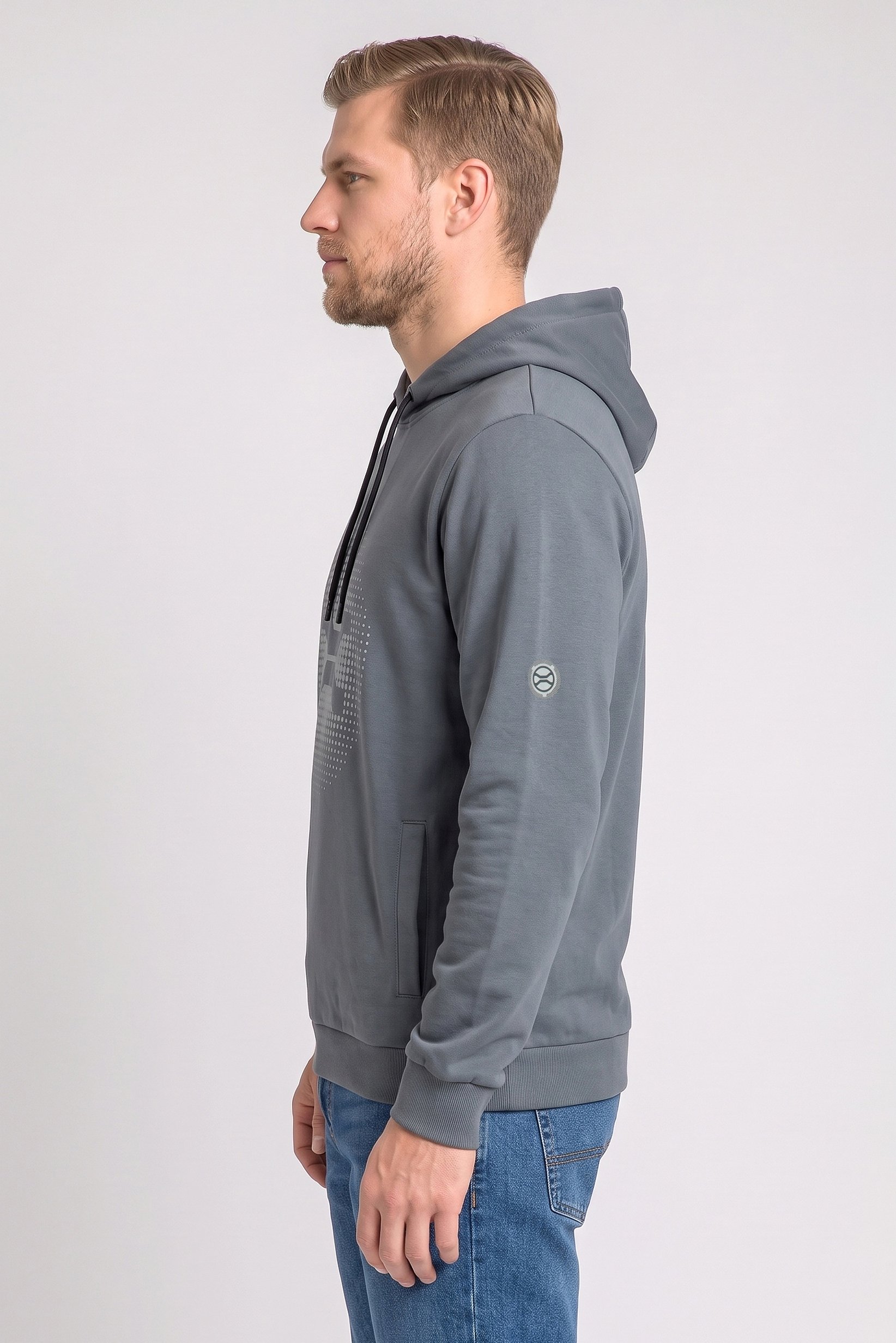 Men Brand Logo Long Sleeve Hoodie, Grey
