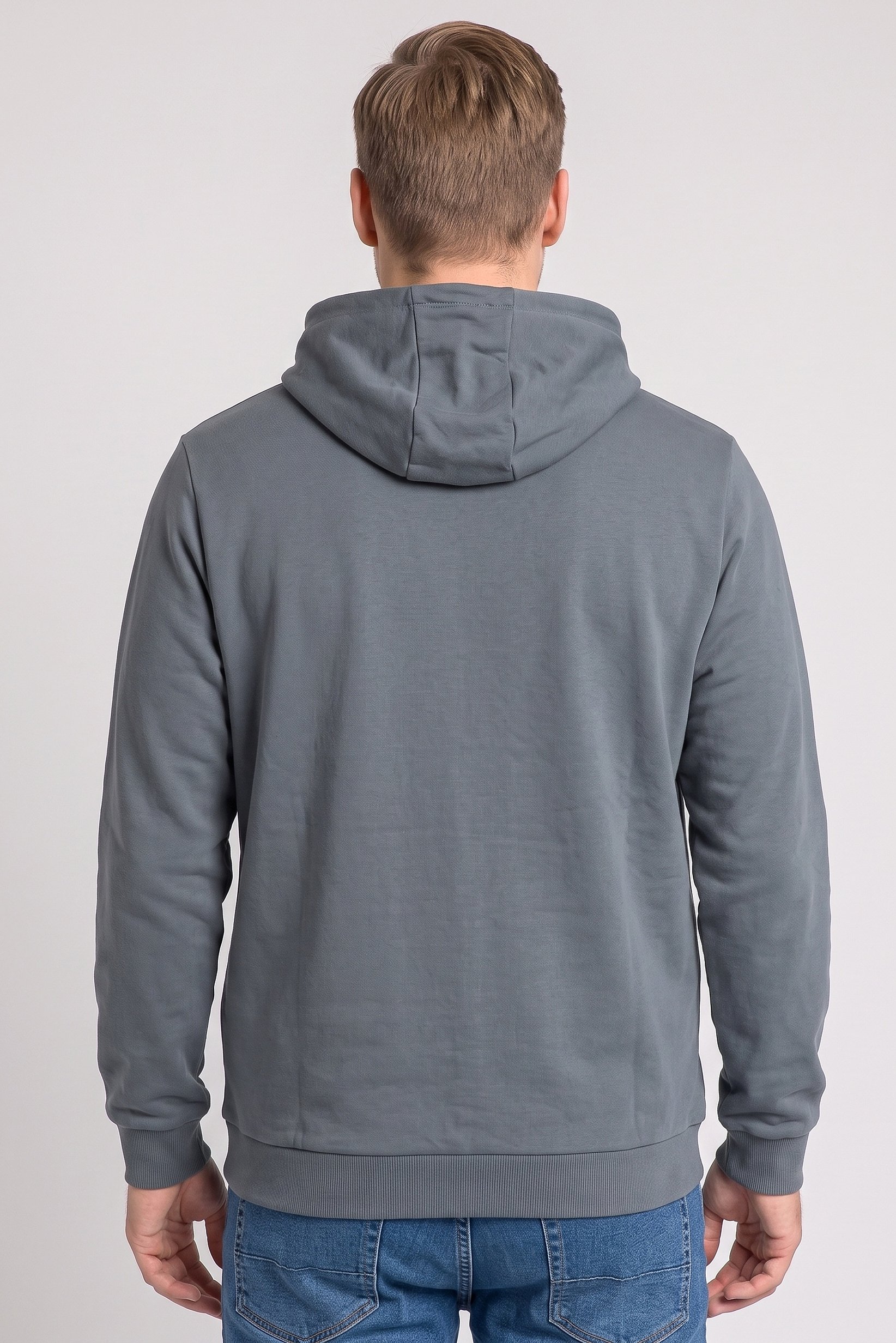 Men Brand Logo Long Sleeve Hoodie, Grey