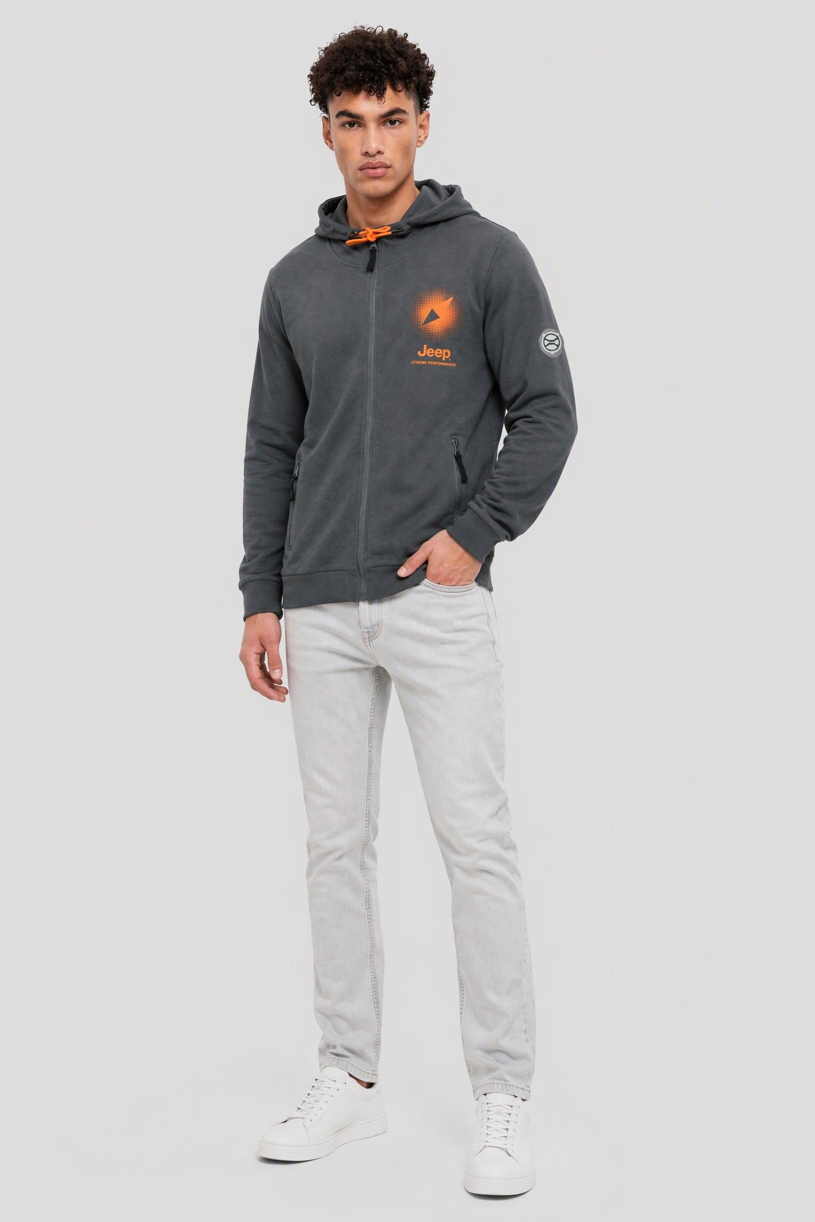 Men Brand Logo Long Sleeve Hoodie, Slate Blue