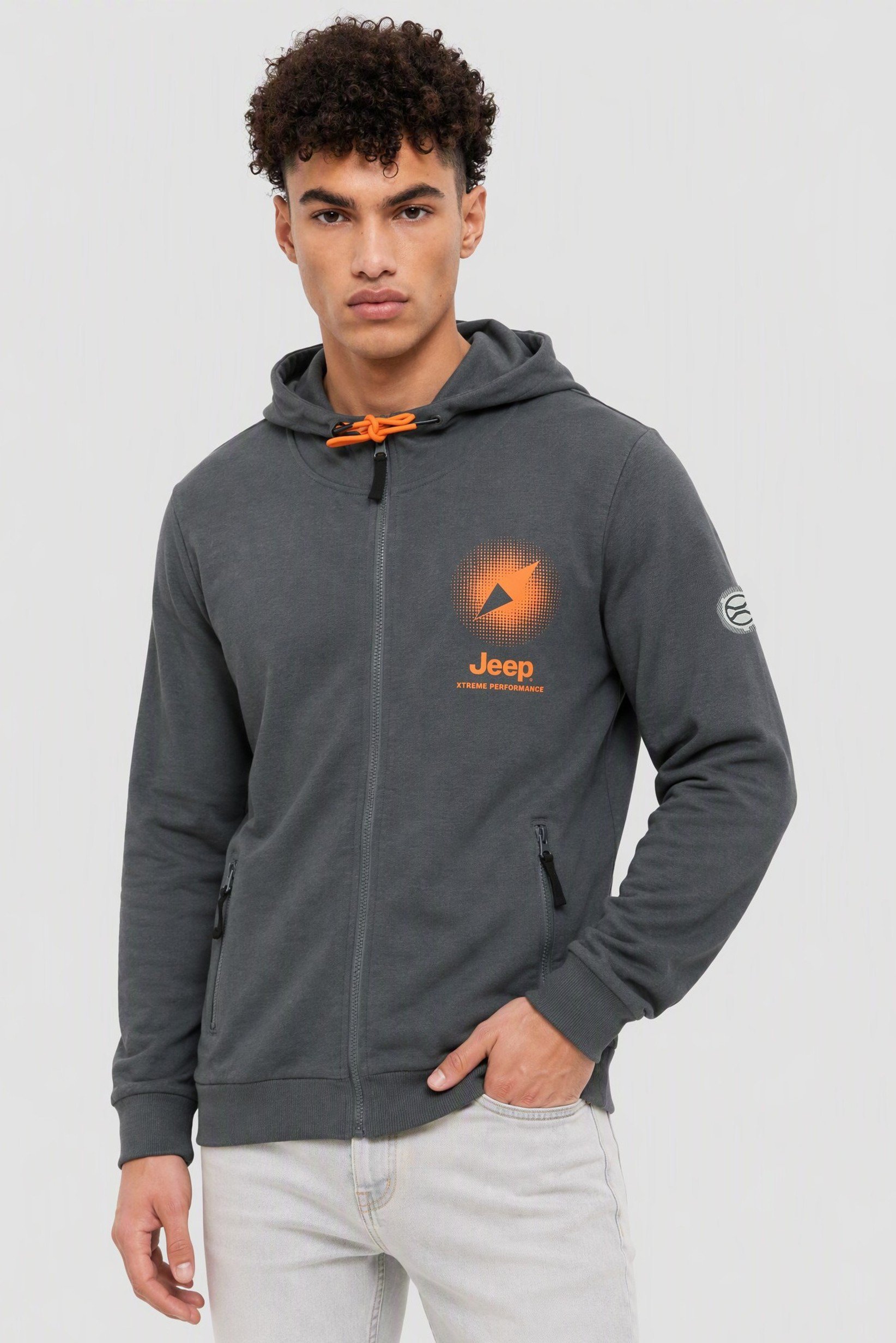 Men Brand Logo Long Sleeve Hoodie, Slate Blue