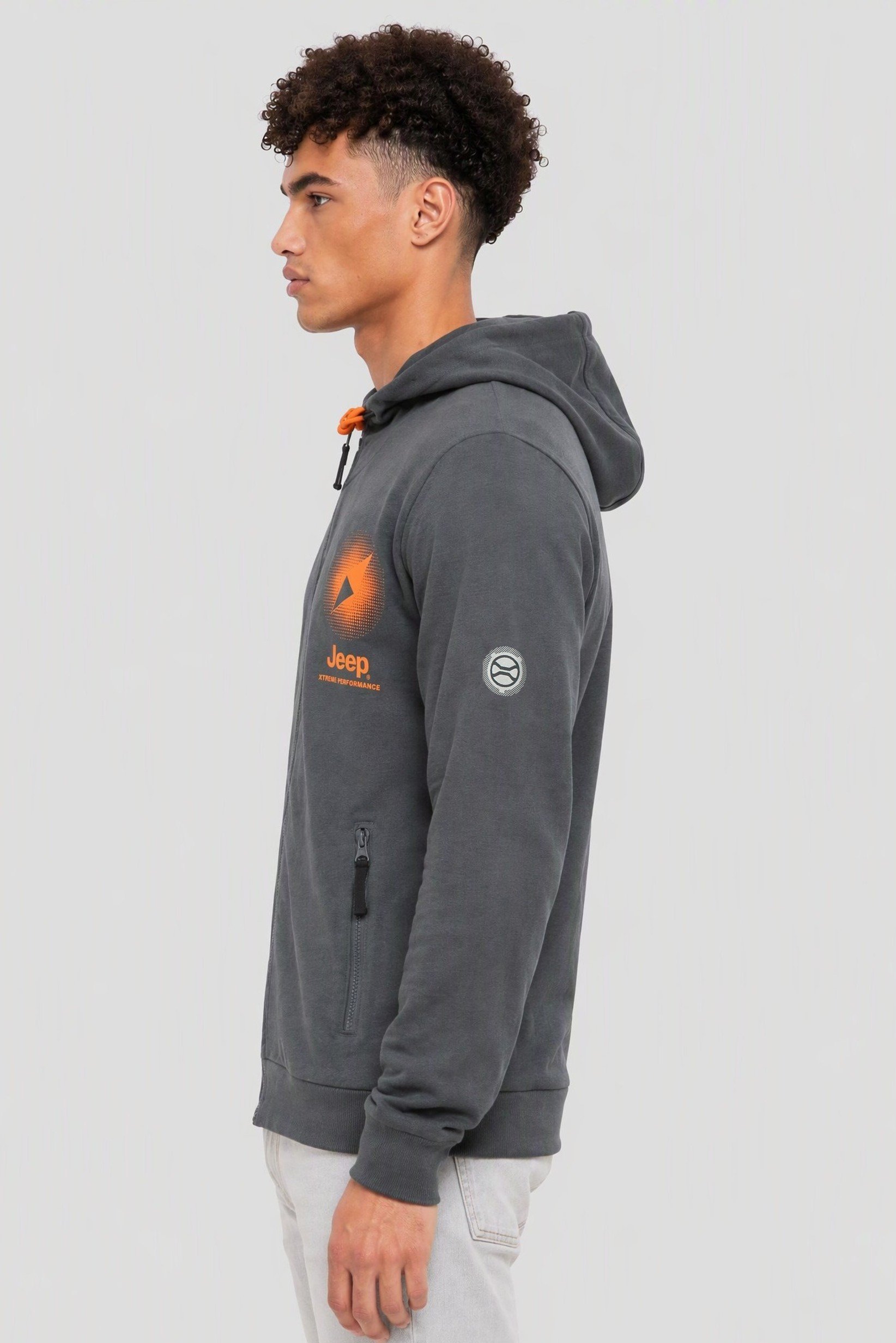 Men Brand Logo Long Sleeve Hoodie, Slate Blue
