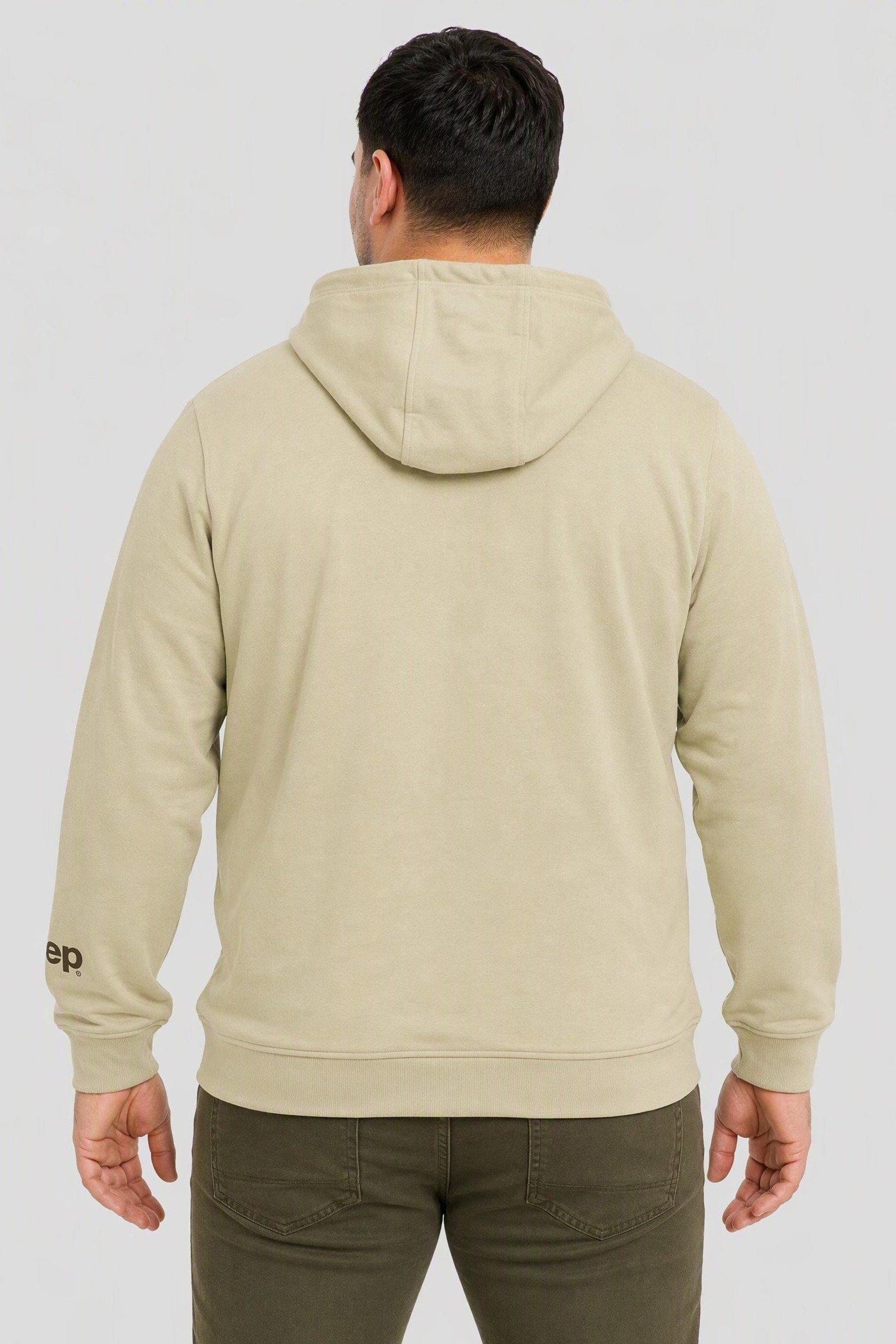 Men Brand Logo Long Sleeve Hoodie, Beige