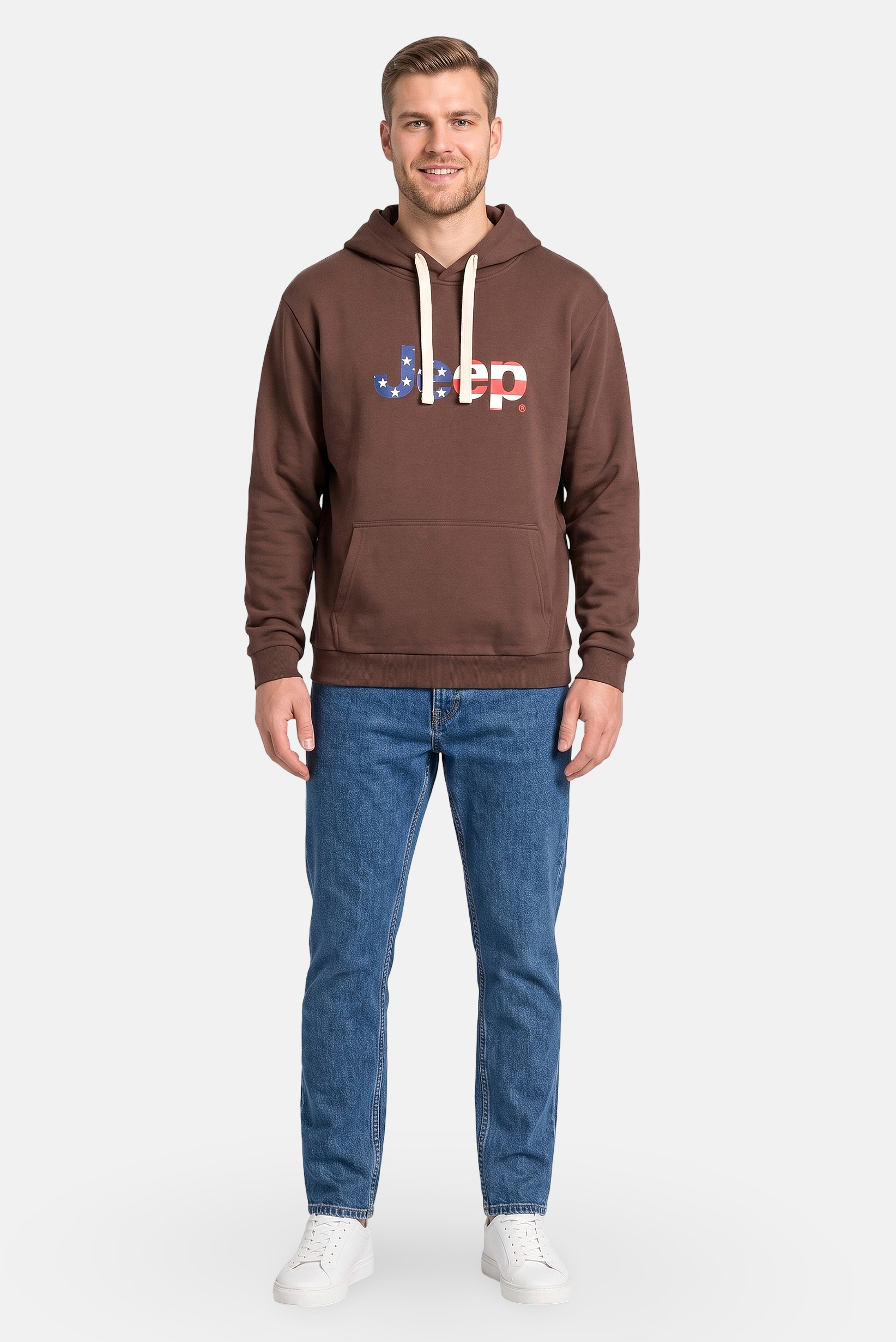 Men Graphic Print Long Sleeve Hoodie, Dark Brown