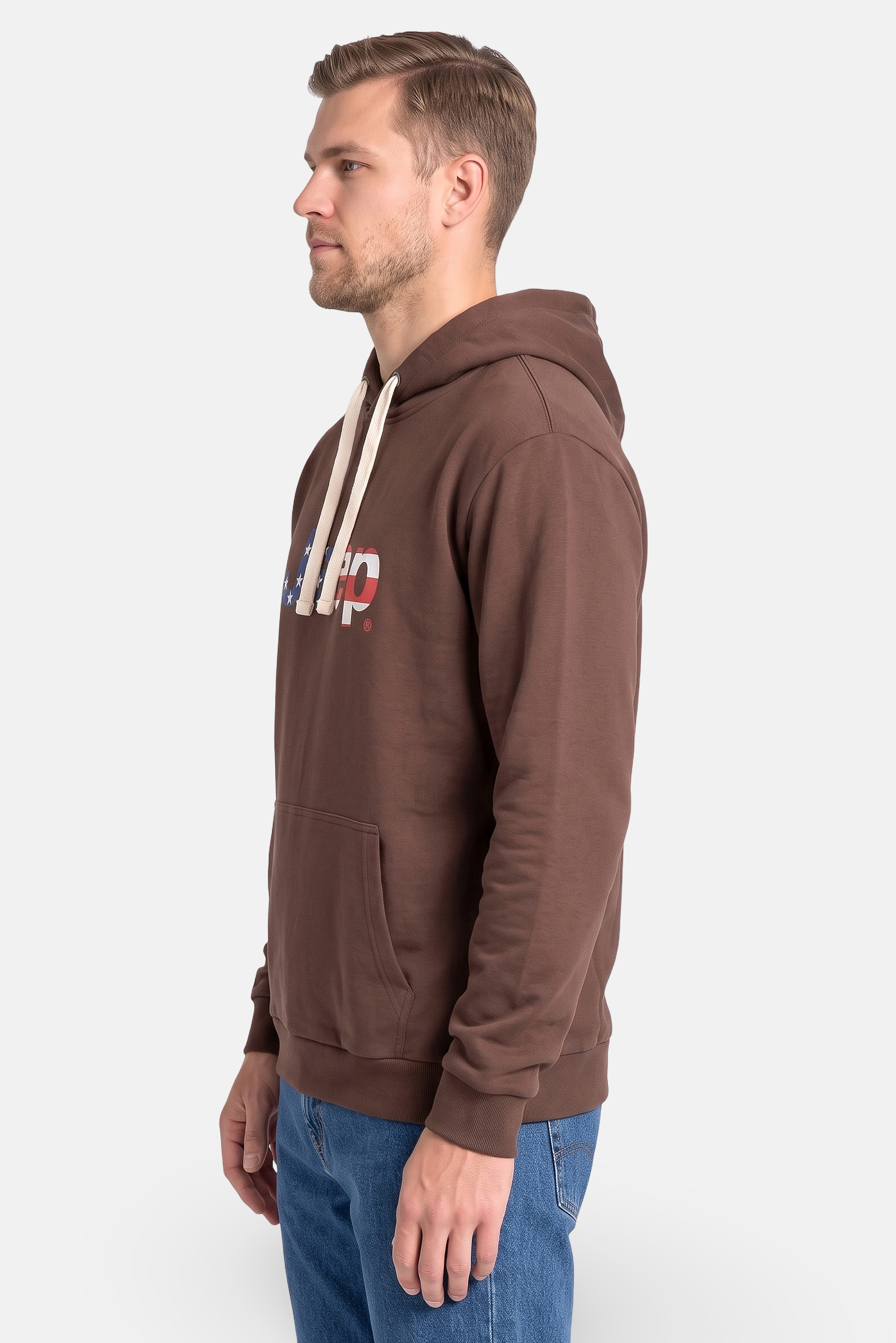 Men Graphic Print Long Sleeve Hoodie, Dark Brown