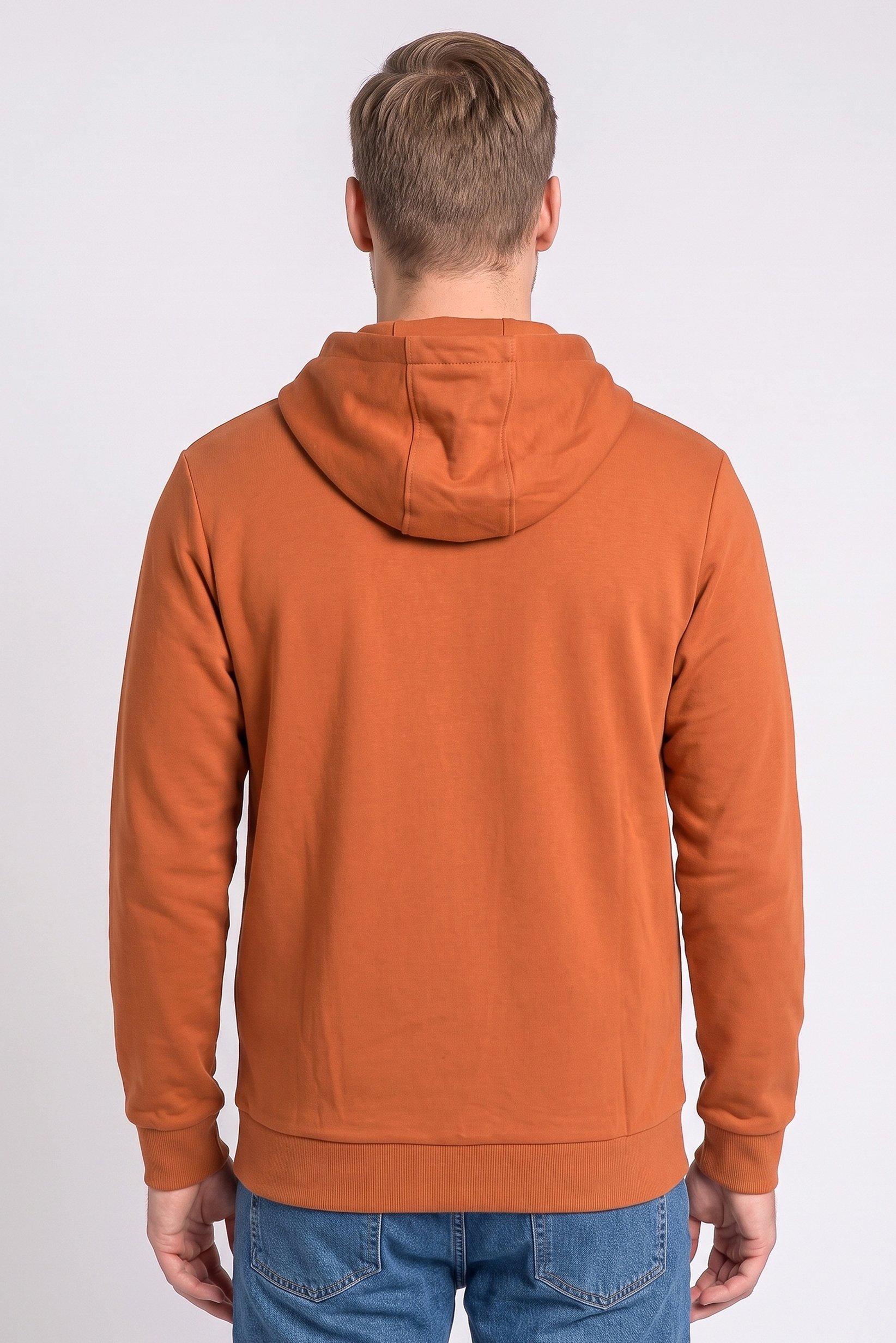 Men Brand Logo Long Sleeve Hoodie, Rust Brown