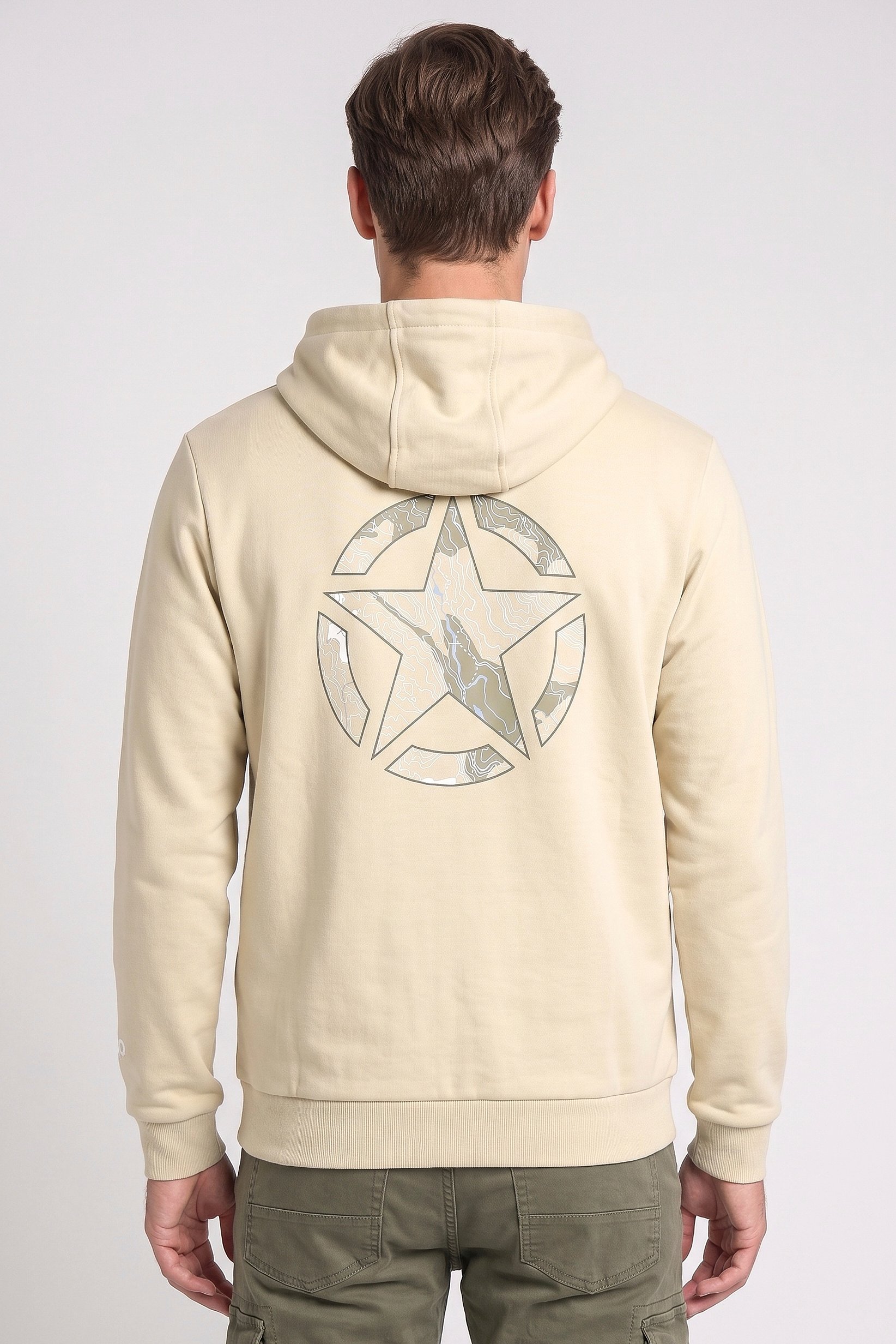 Men Brand Logo Long Sleeve Hoodie, Beige