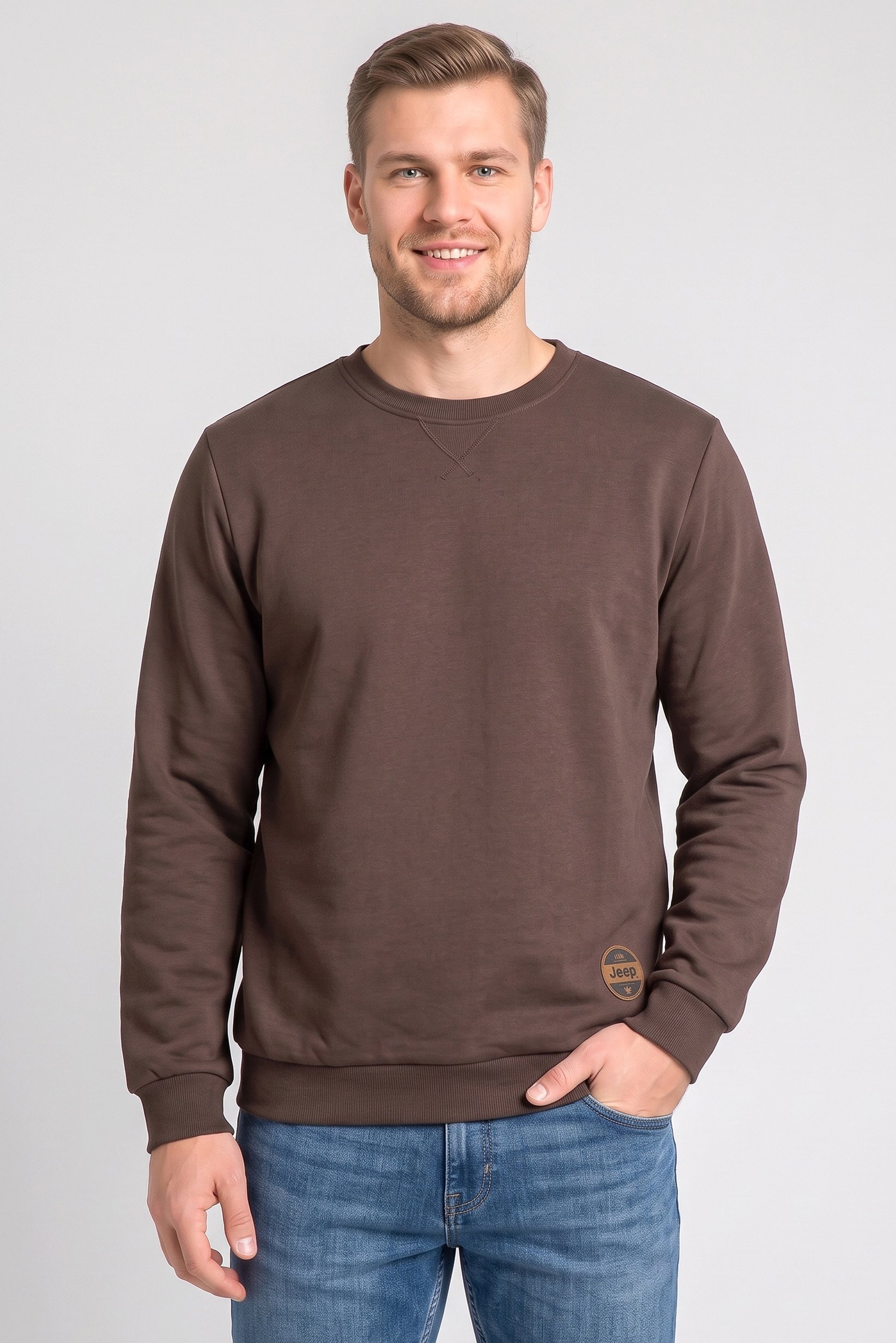 Men Brand Logo Long Sleeve Sweatshirt, Dark Brown