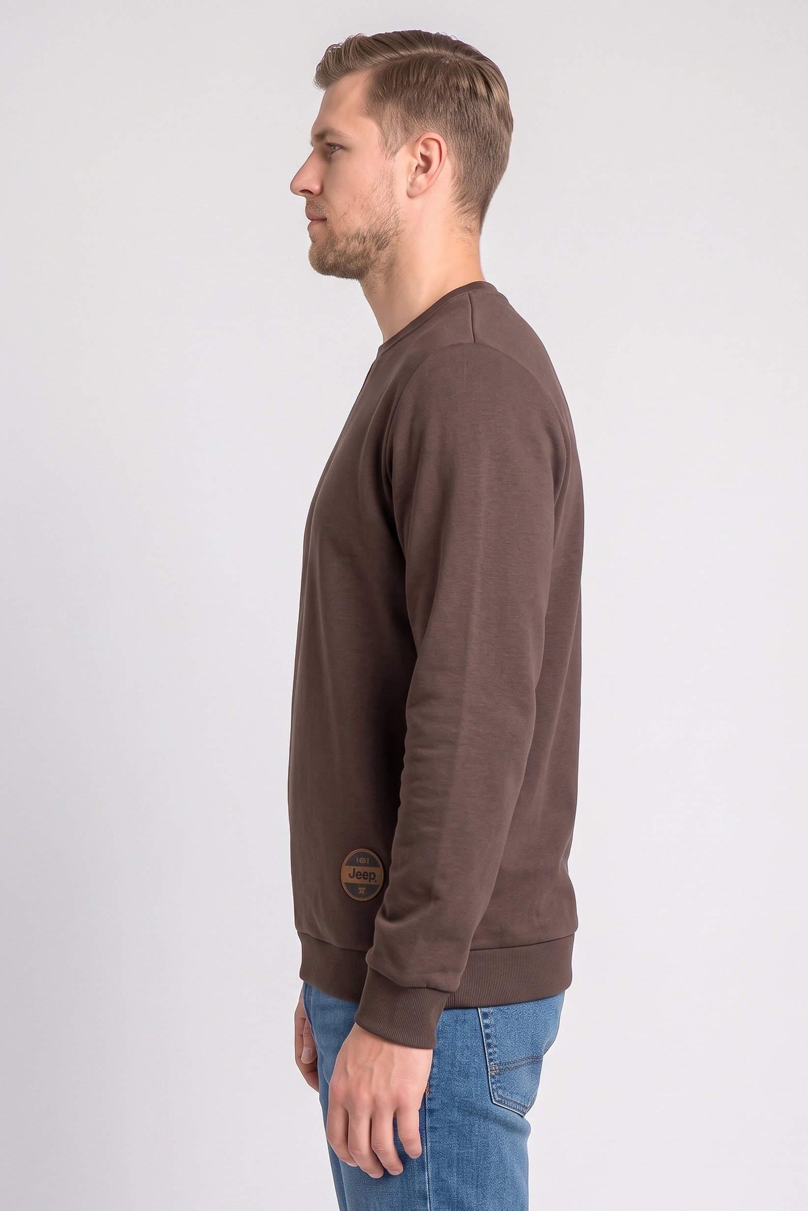 Men Brand Logo Long Sleeve Sweatshirt, Dark Brown