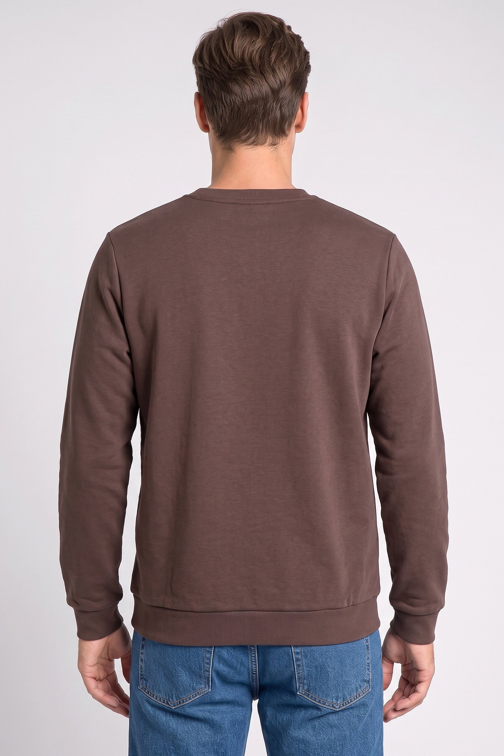 Men Crew Neck Long Sleeve Plain Sweatshirt, Dark Brown
