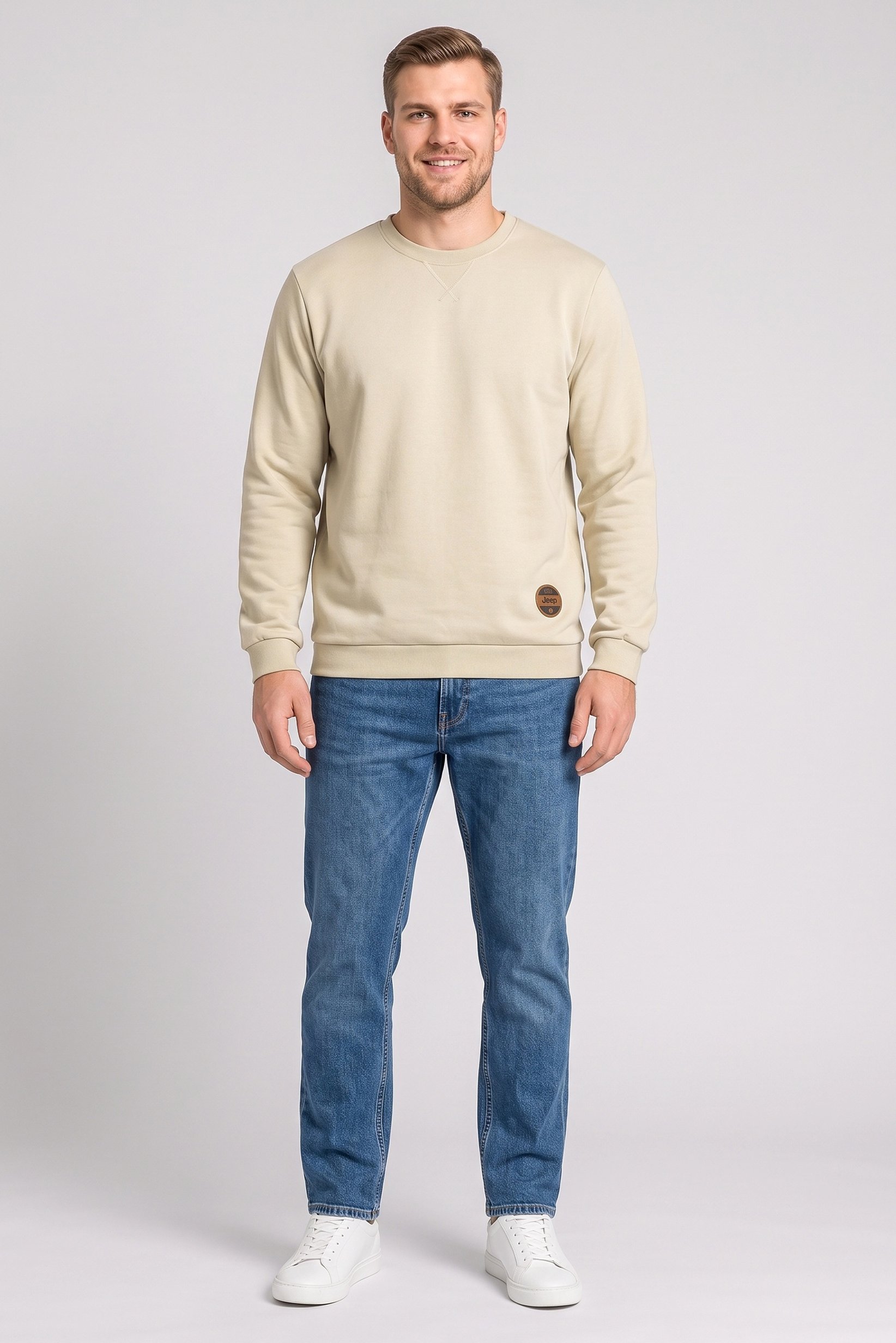 Men Brand Logo Long Sleeve Sweatshirt, Beige