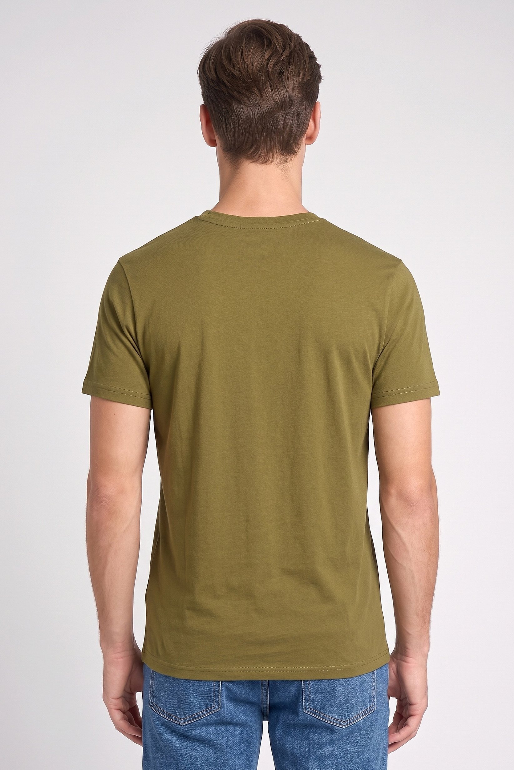 Men Crew Neck Short Sleeve Brand Logo T-Shirt, Olive