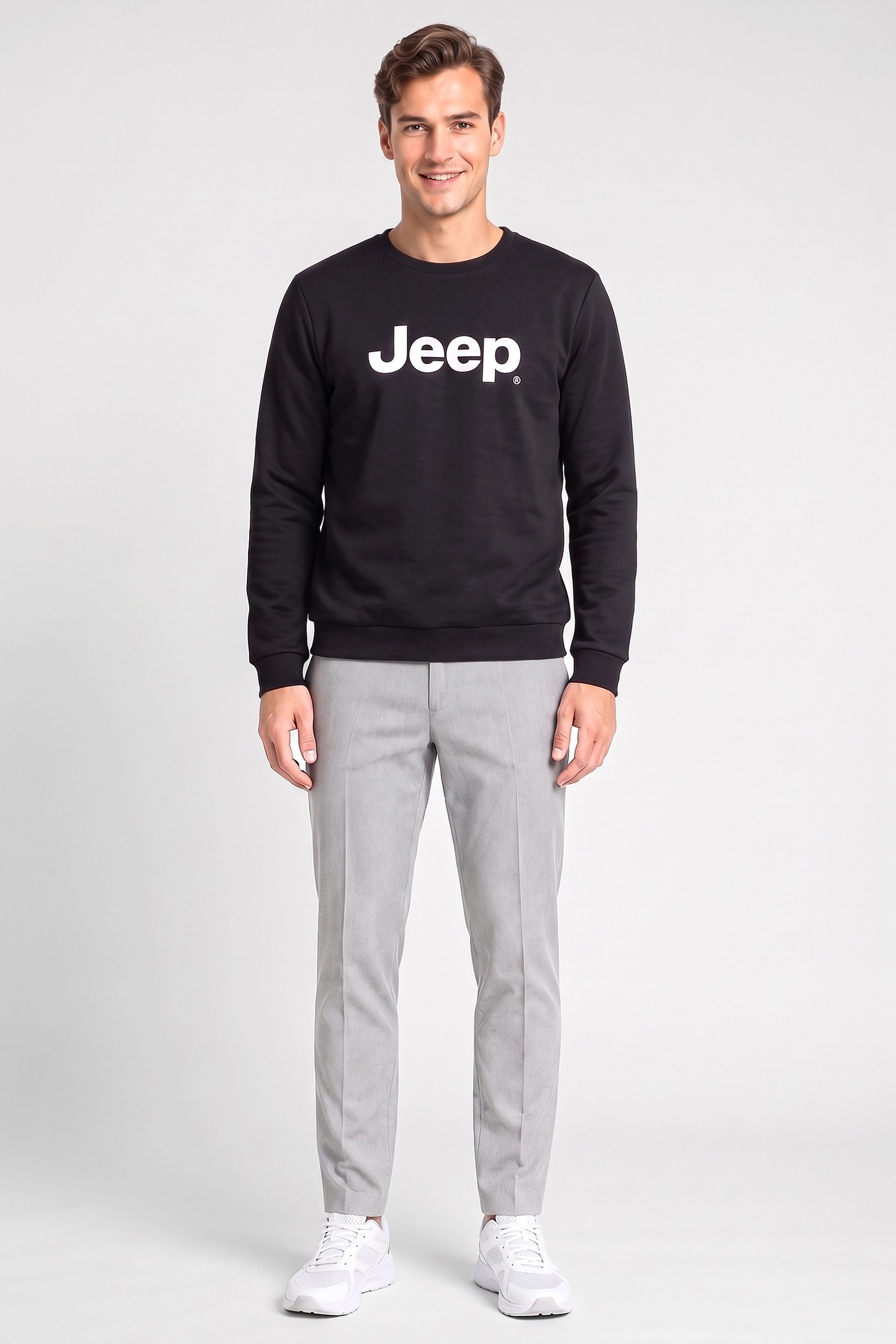 Men Crew Neck Graphic Print Long Sleeve Sweatshirt, Black