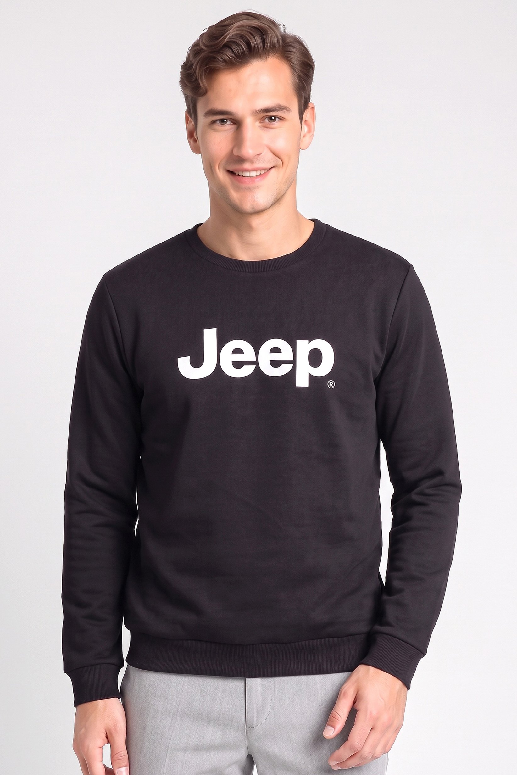 Men Crew Neck Graphic Print Long Sleeve Sweatshirt, Black