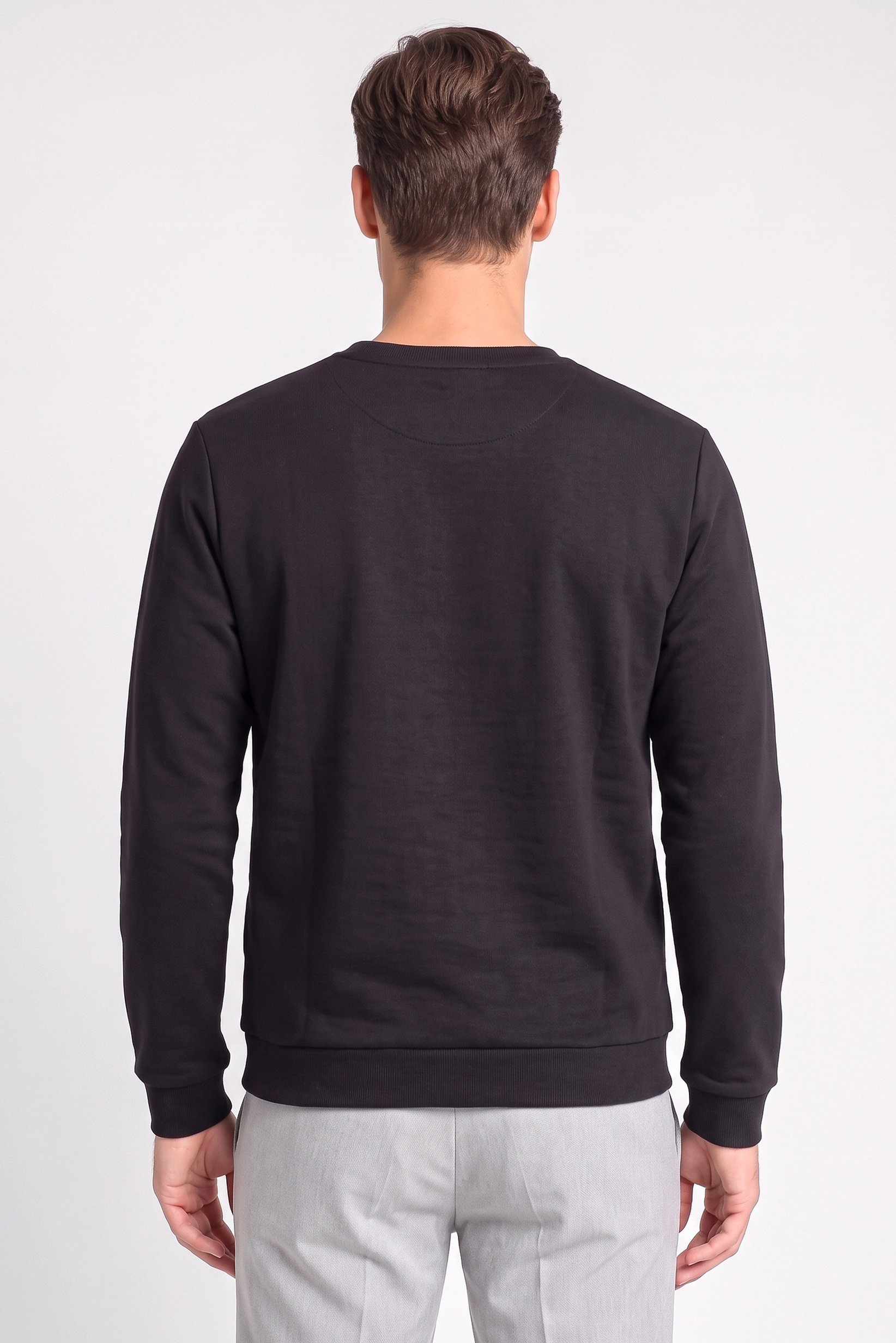 Men Crew Neck Graphic Print Long Sleeve Sweatshirt, Black