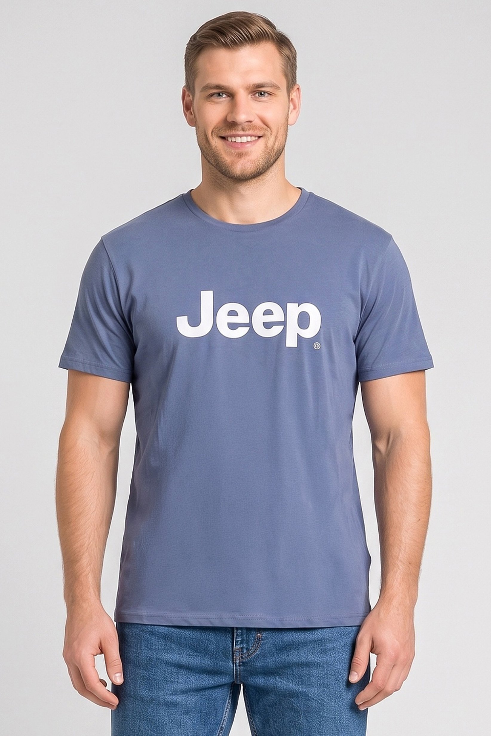 Men Crew Neck Short Sleeve Brand Logo T-Shirt, Slate Blue