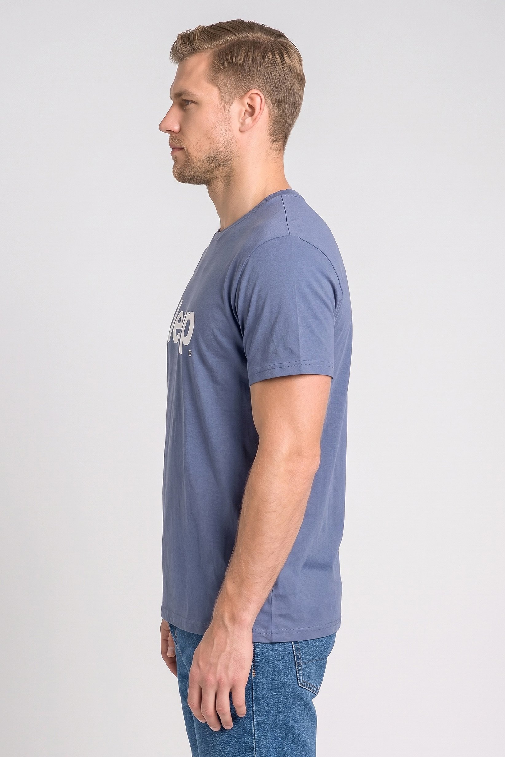 Men Crew Neck Short Sleeve Brand Logo T-Shirt, Slate Blue