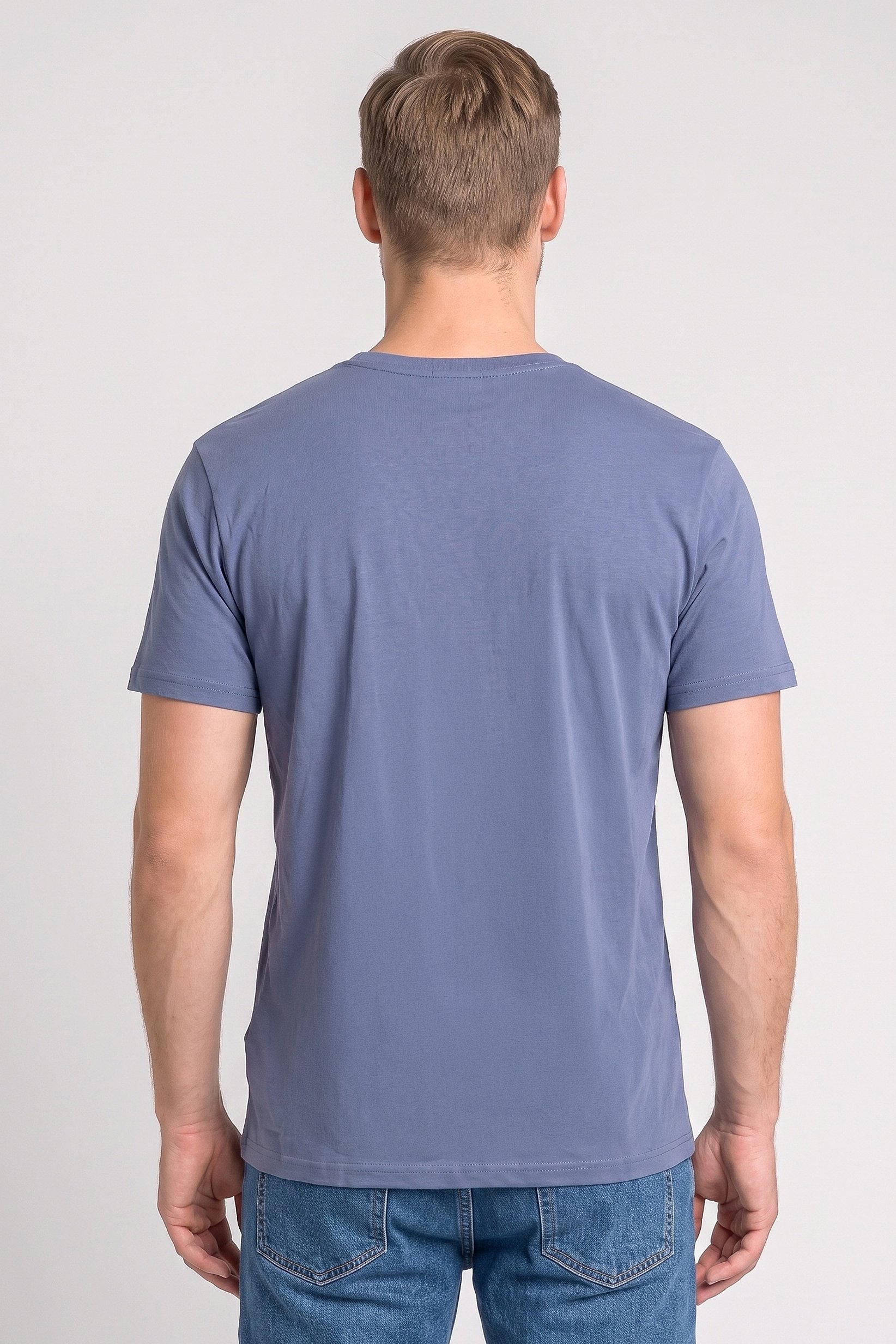 Men Crew Neck Short Sleeve Brand Logo T-Shirt, Slate Blue