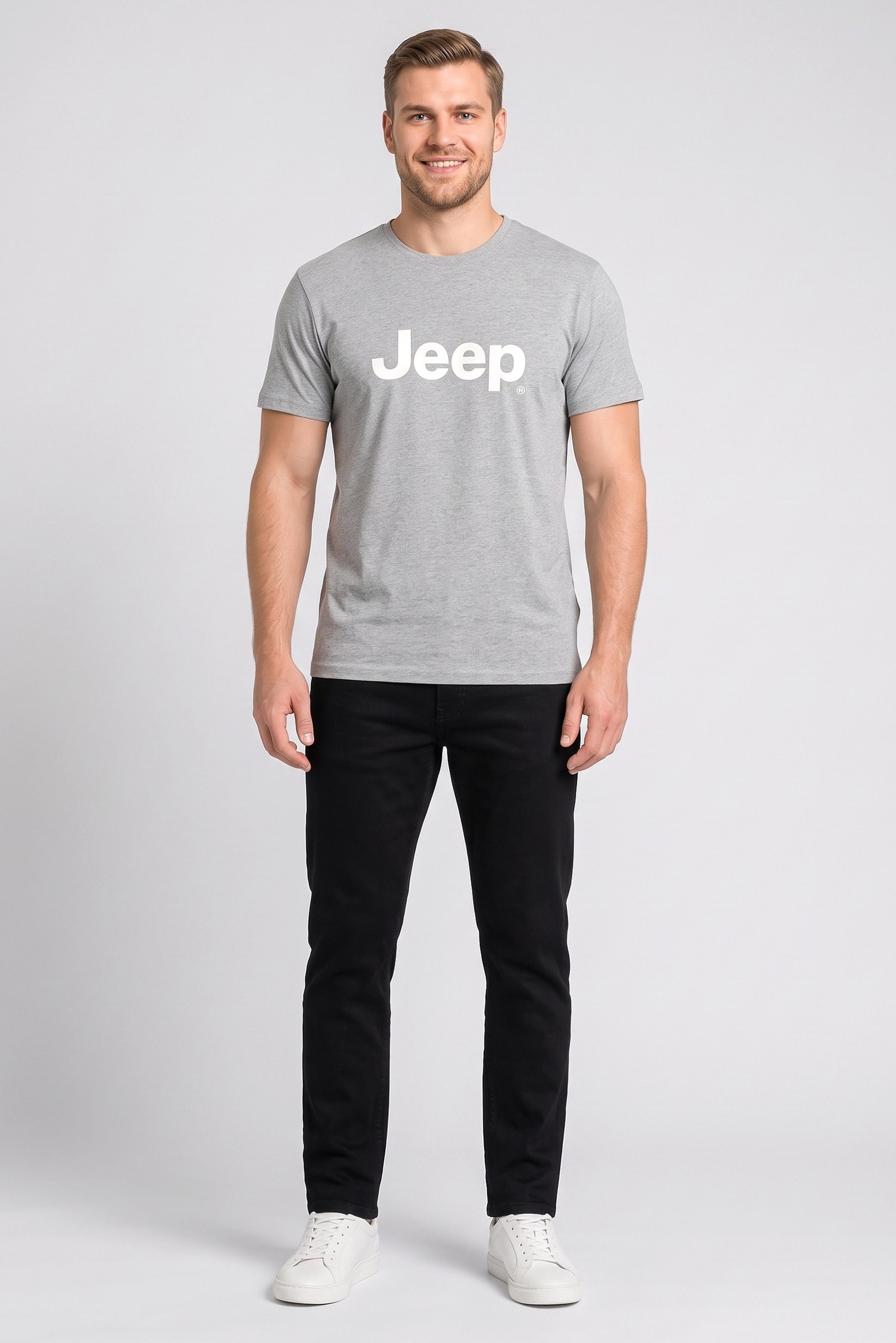 Men Crew Neck Short Sleeve Brand Logo T-Shirt, Light Grey