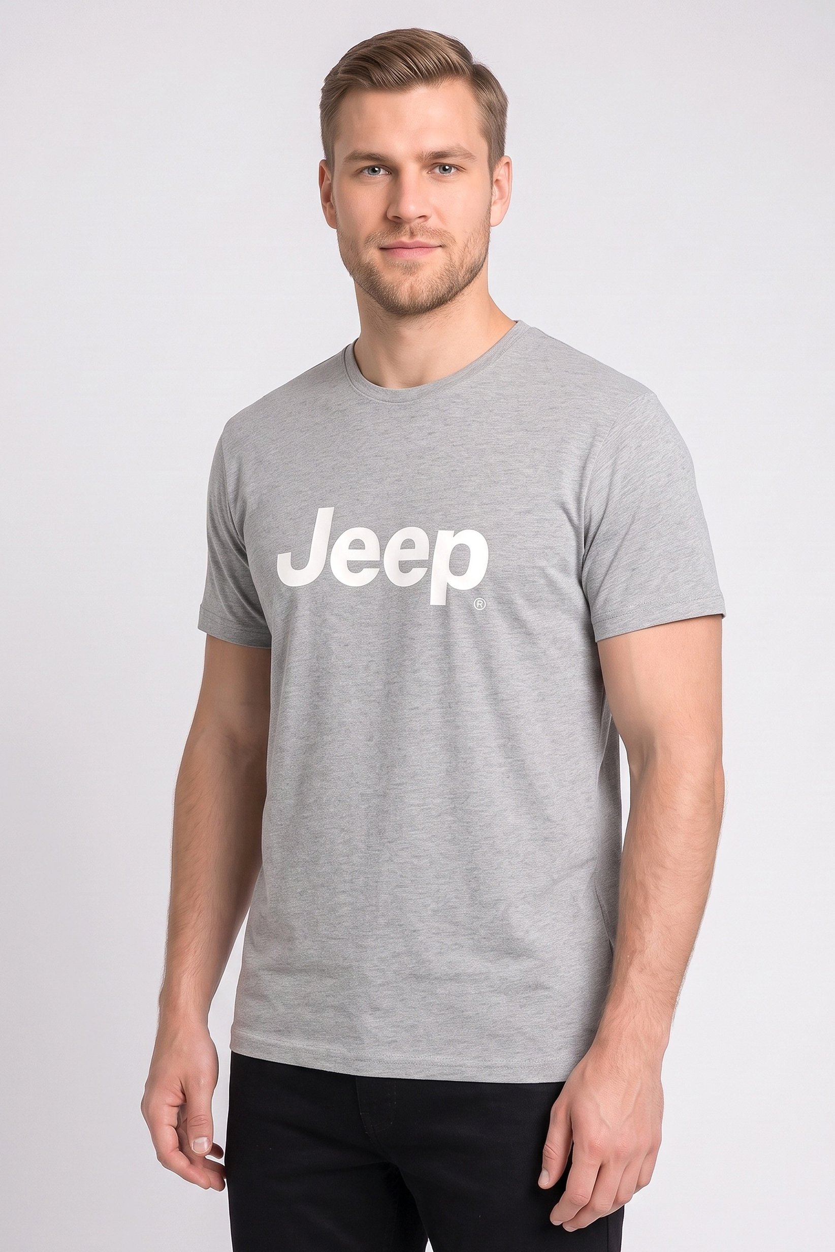 Men Crew Neck Short Sleeve Brand Logo T-Shirt, Light Grey