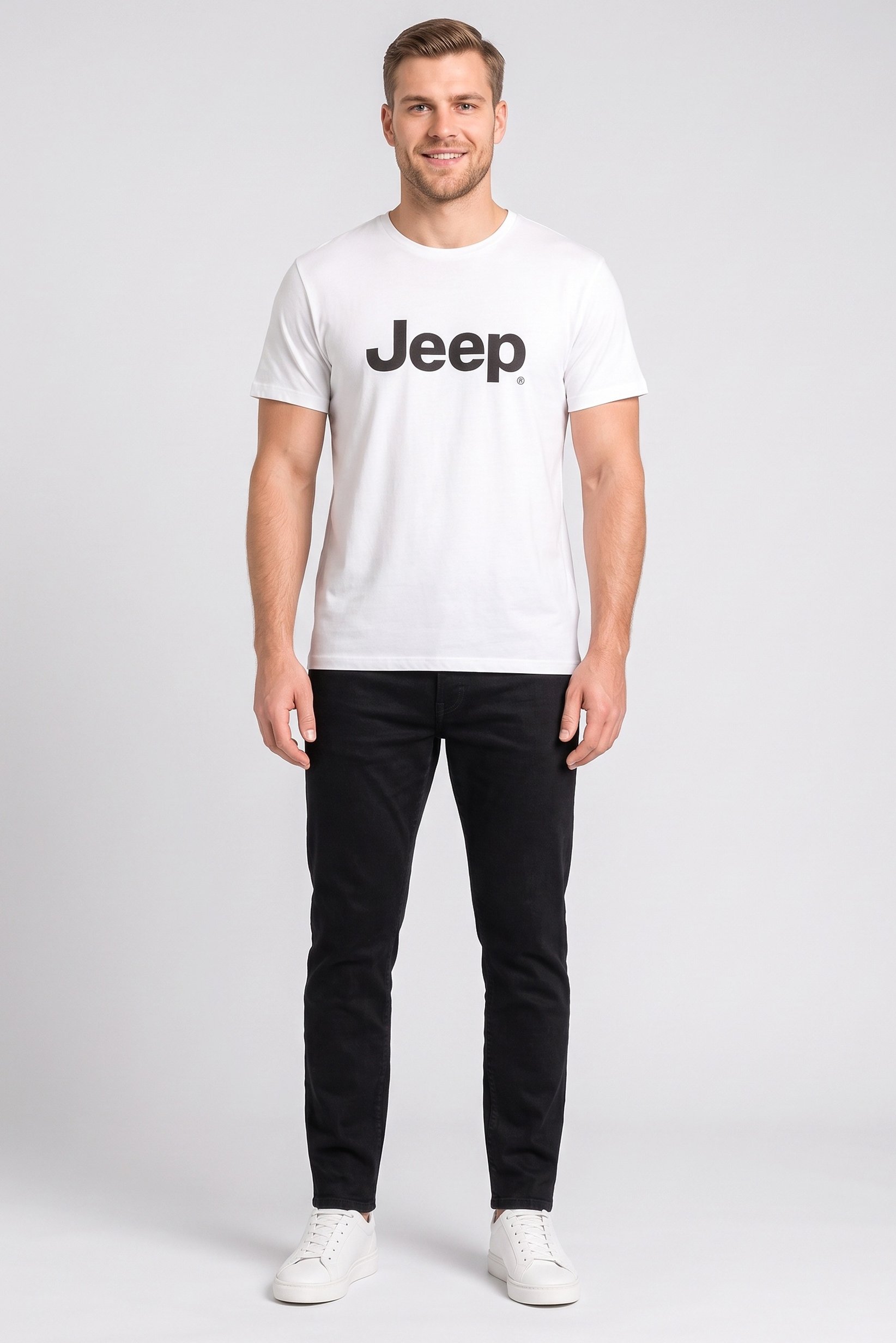 Men Crew Neck Short Sleeve Brand Logo T-Shirt, White