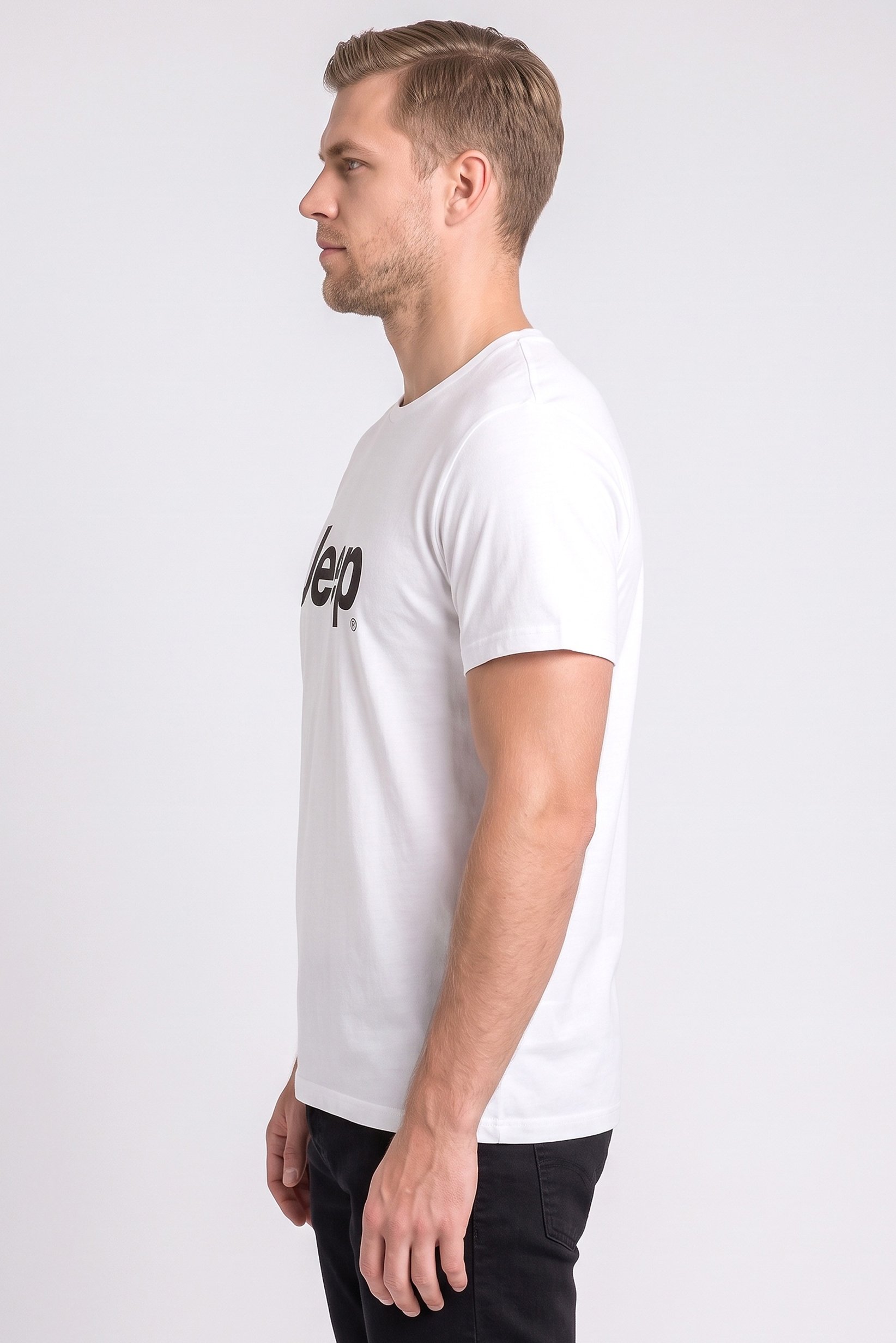 Men Crew Neck Short Sleeve Brand Logo T-Shirt, White