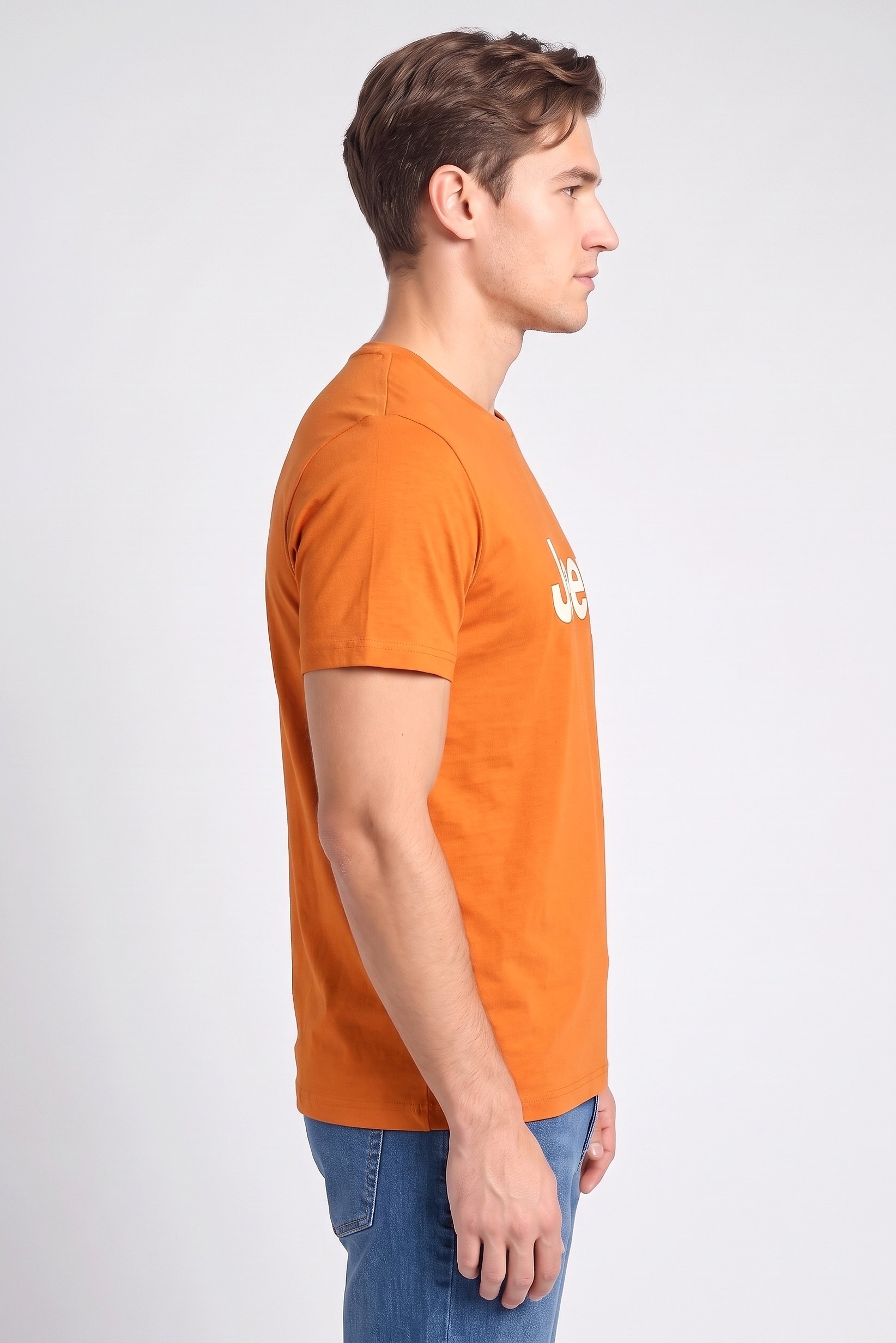 Men Crew Neck Short Sleeves Brand Logo T-Shirt, Orange
