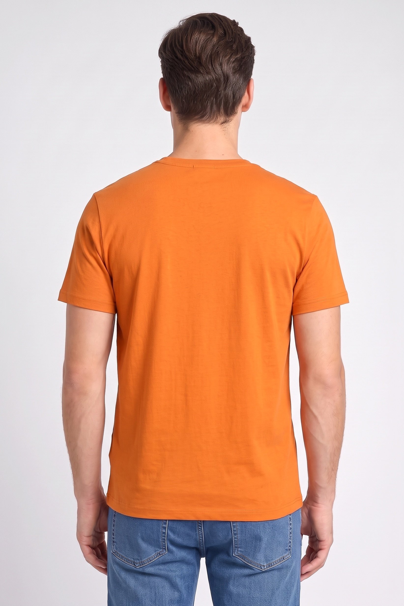Men Crew Neck Short Sleeves Brand Logo T-Shirt, Orange