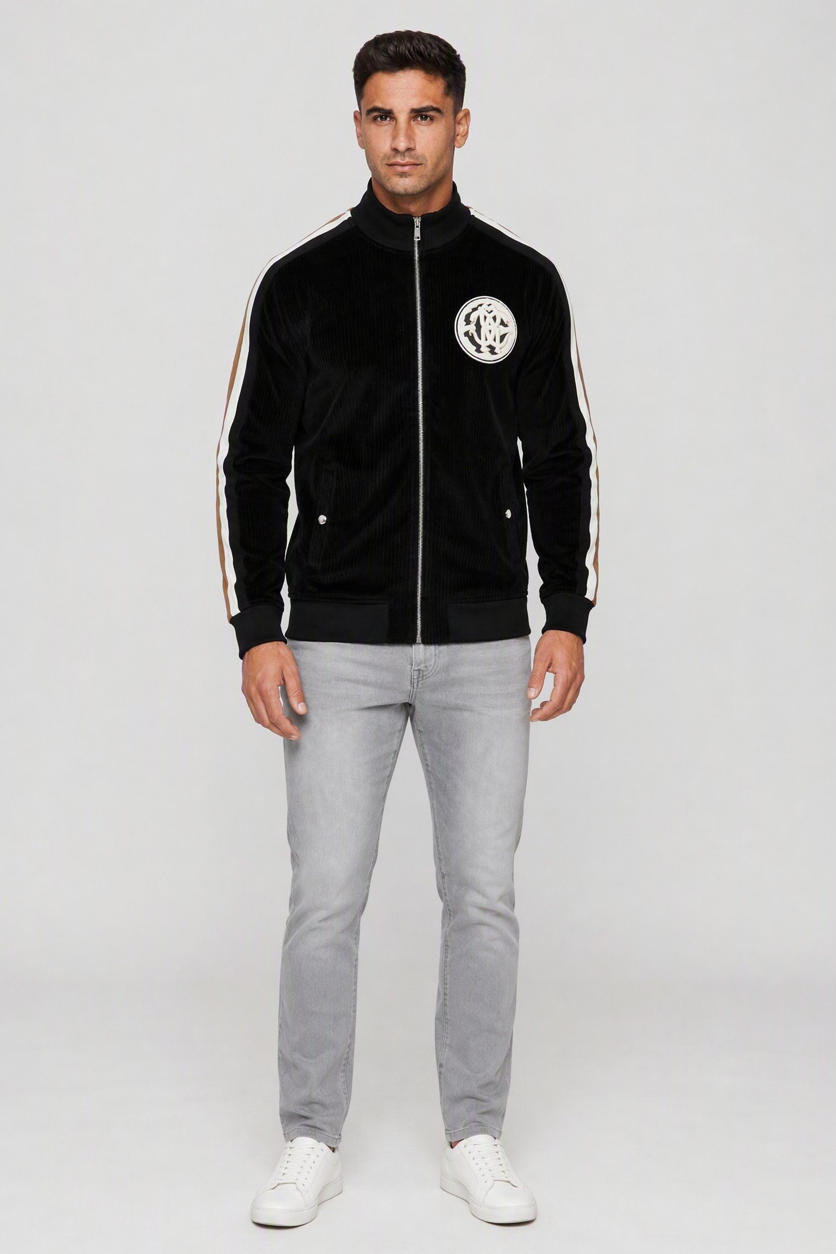 Men Mock Neck Long Sleeve Full Zip Sweatshirt, Black
