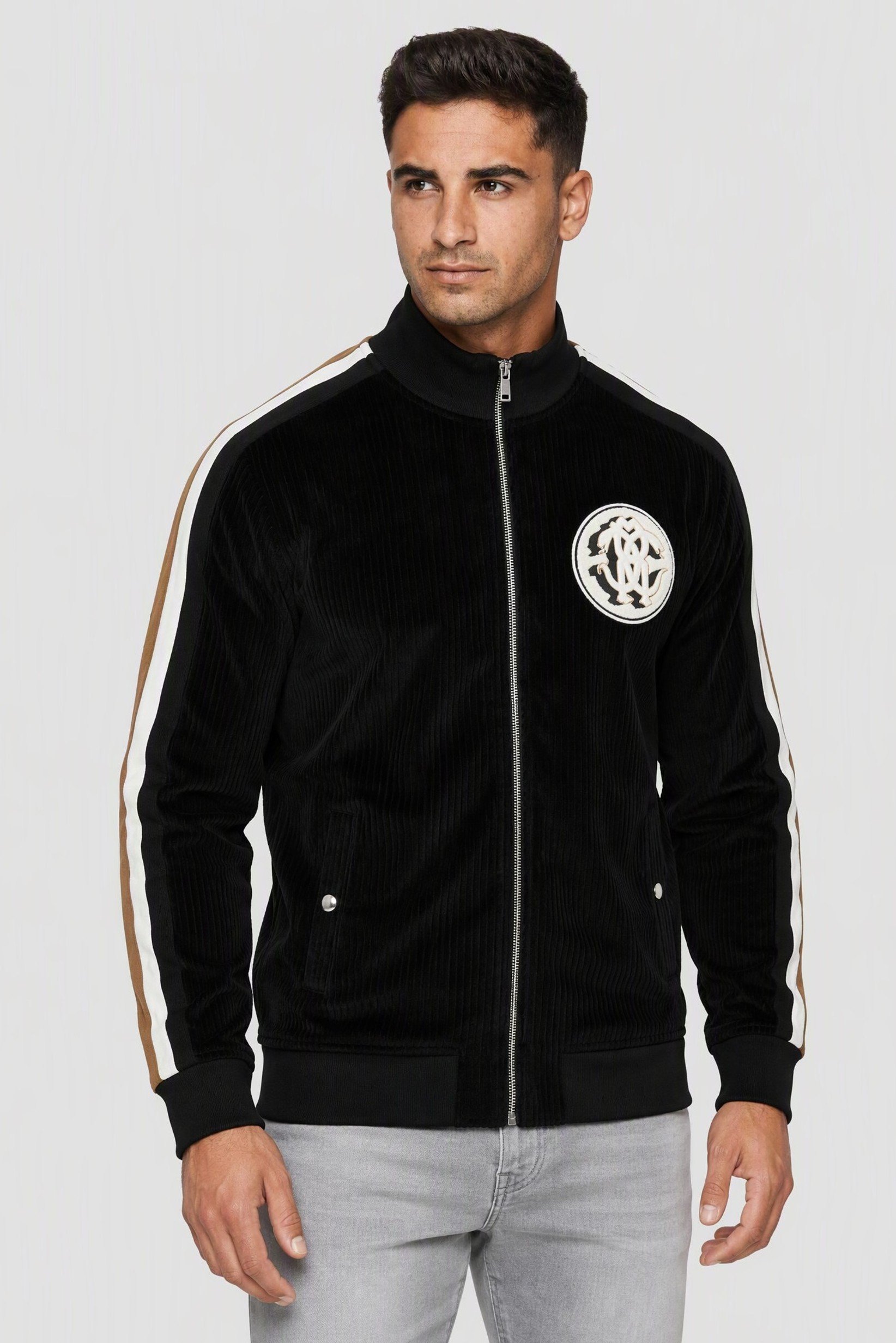 Men Mock Neck Long Sleeve Full Zip Sweatshirt, Black