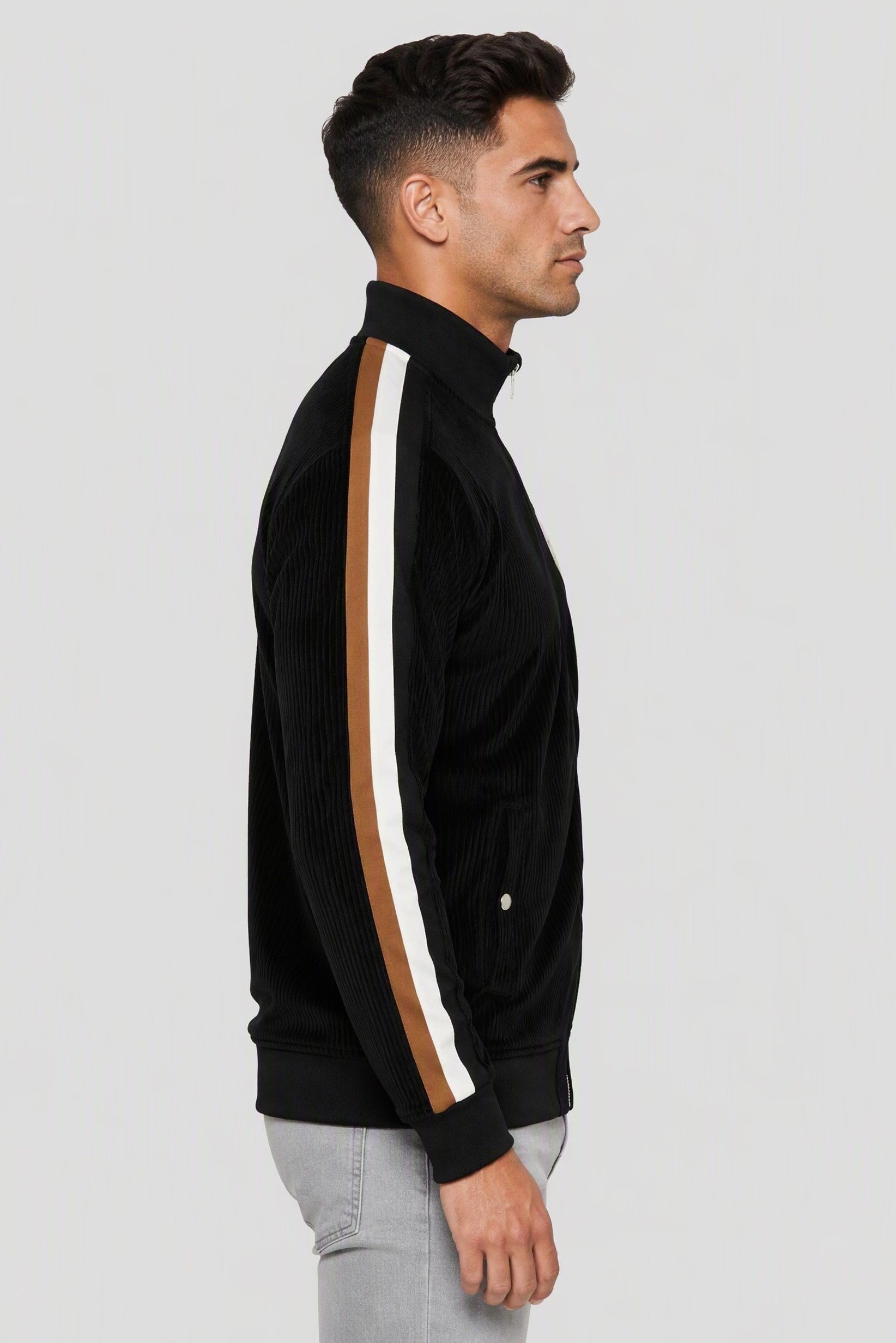Men Mock Neck Long Sleeve Full Zip Sweatshirt, Black