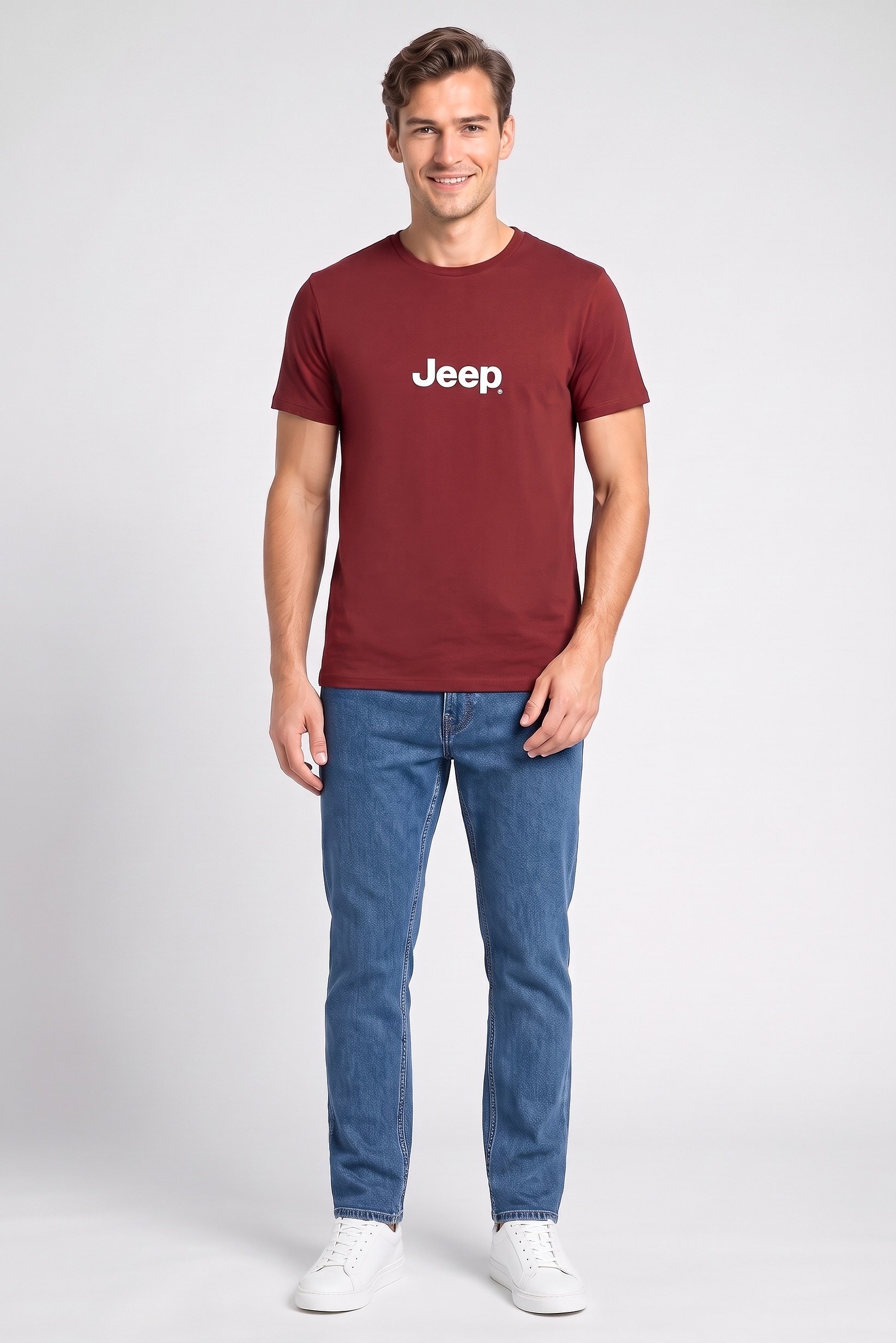 Men Crew Neck Short Sleeve Solid T-Shirt, Burgundy