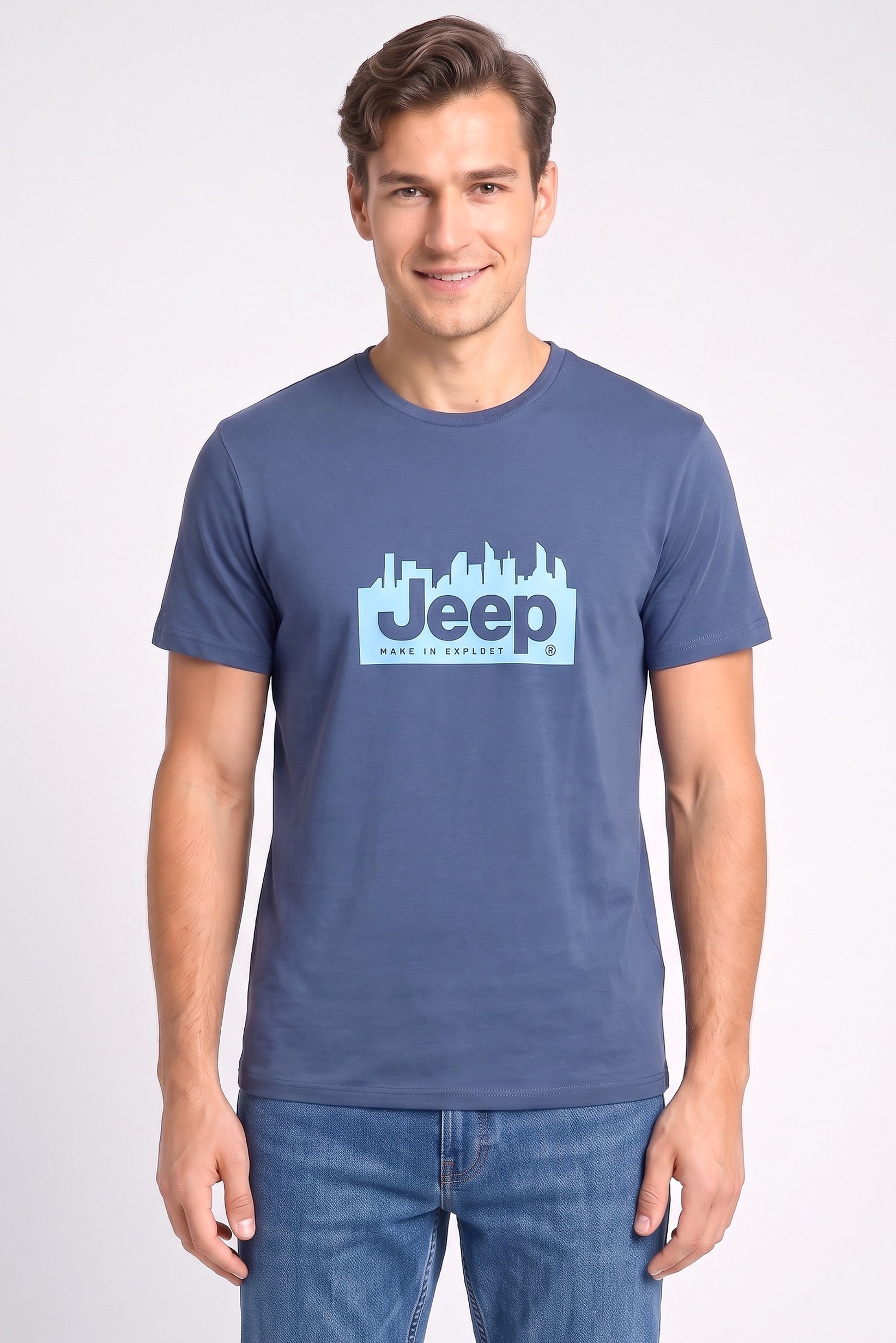 Men Crew Neck Short Sleeve Brand Logo T-Shirt, Navy