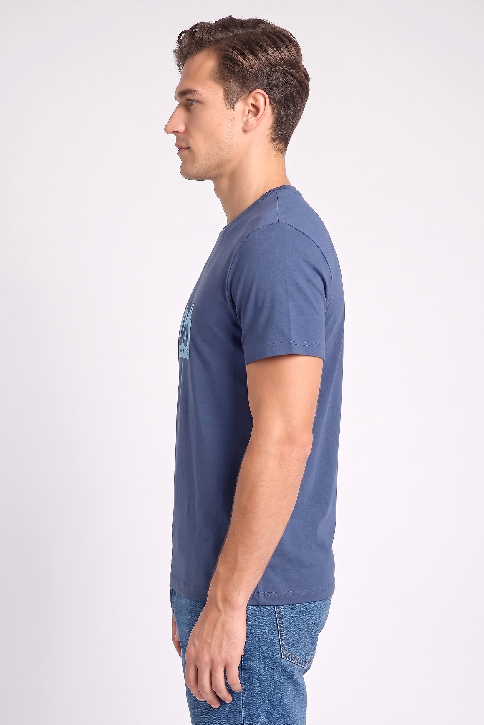 Men Crew Neck Short Sleeve Brand Logo T-Shirt, Navy