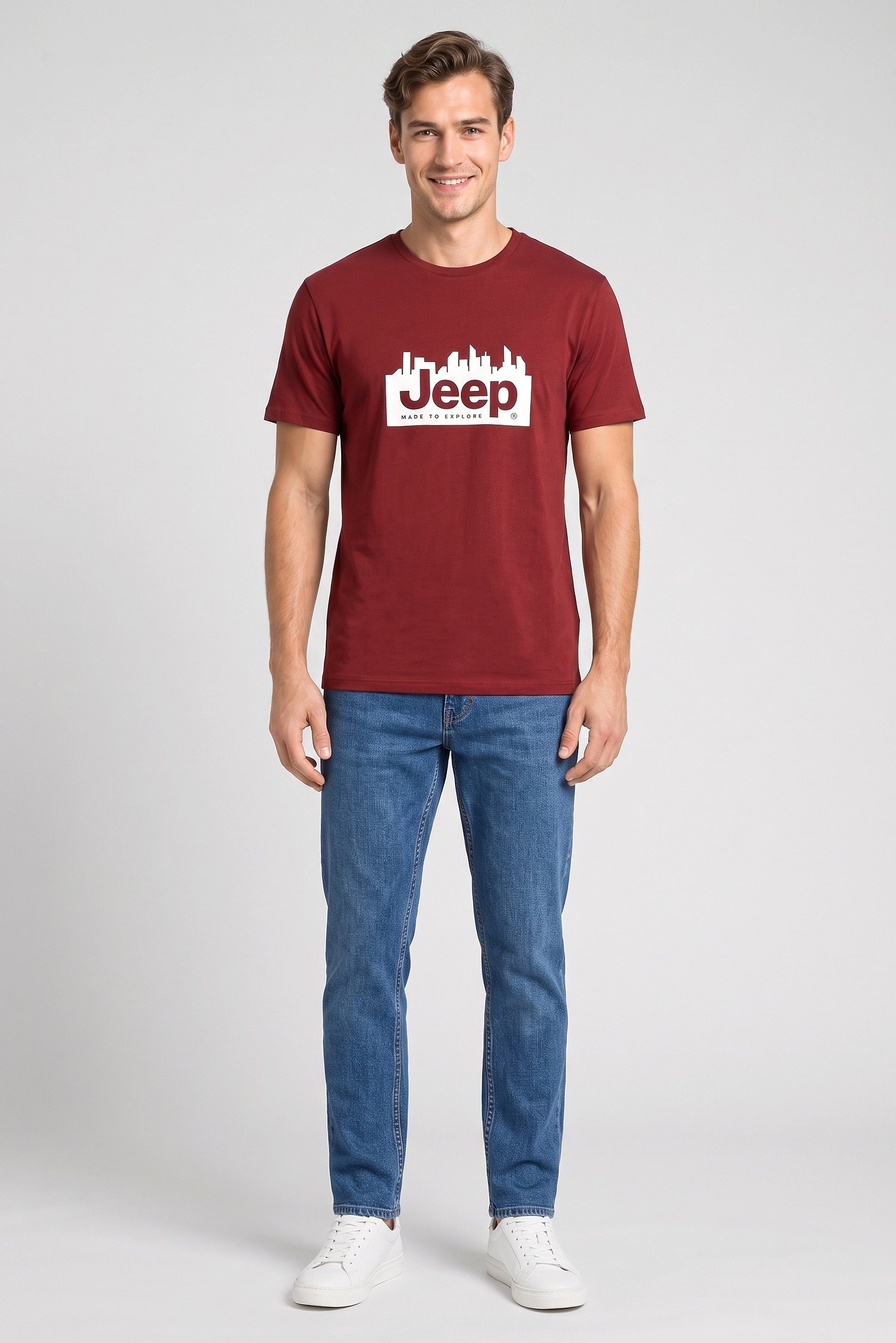 Men Crew Neck Short Sleeves Brand Logo T-Shirt, Maroon